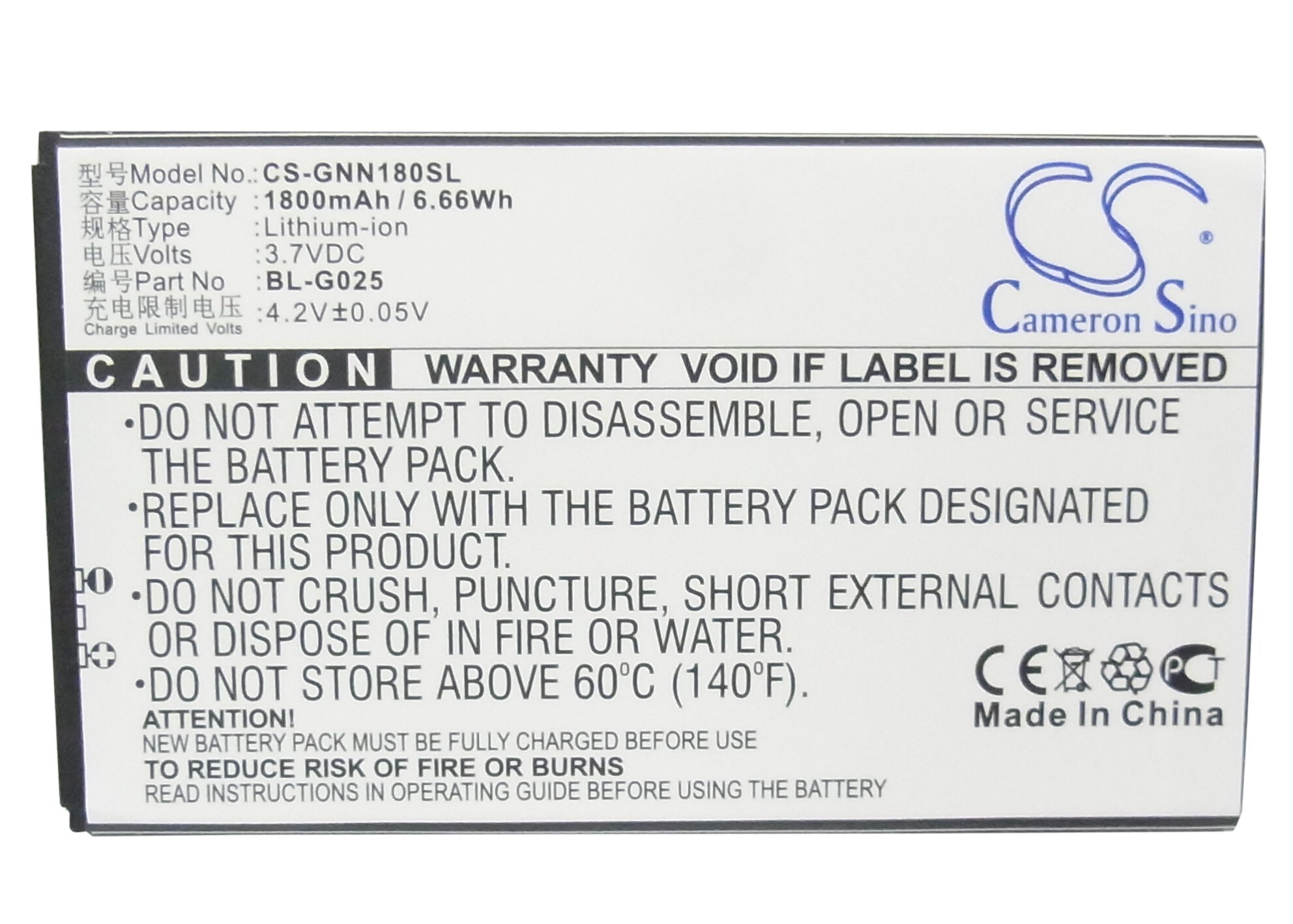 Batteri til mobiltelefon, smarttelefon for GIONEE GN180, GN160