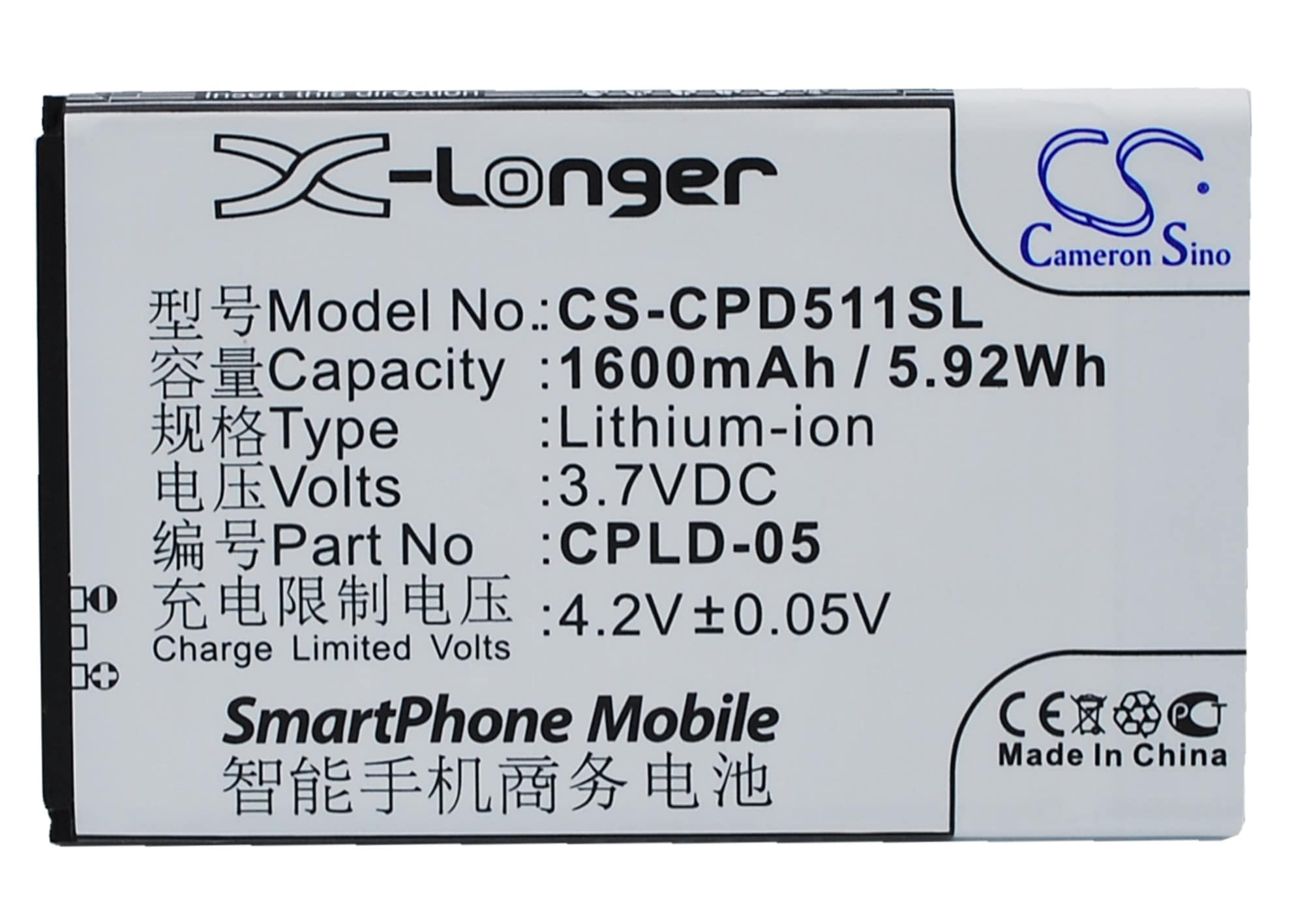 Batteri til mobiltelefon, smarttelefon for Coolpad 8022, 5110