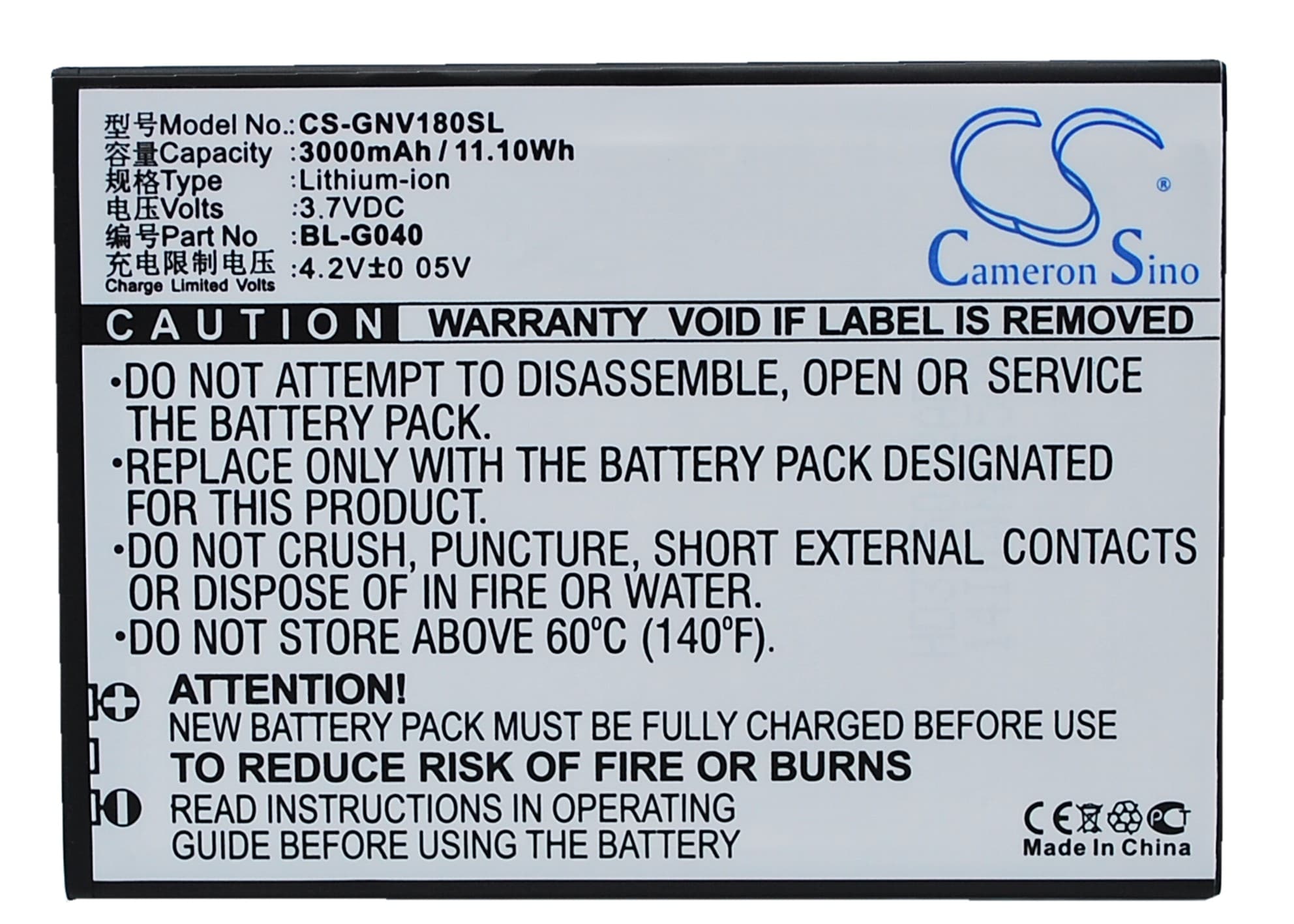 Batteri til mobiltelefon, smarttelefon for GIONEE V182