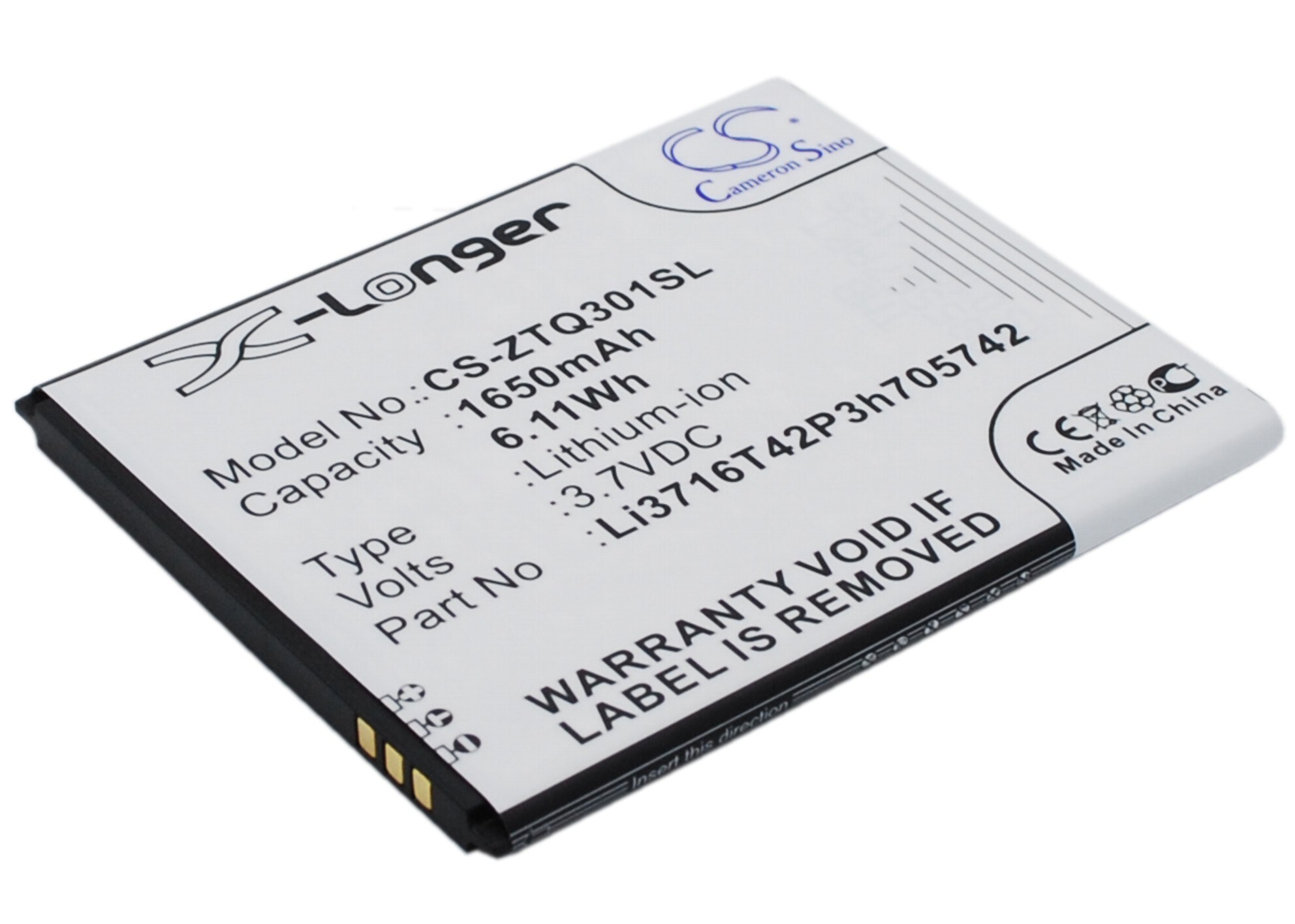 Batteri til mobiltelefon, smarttelefon for ZTE Q301C, Q30C, Q301T