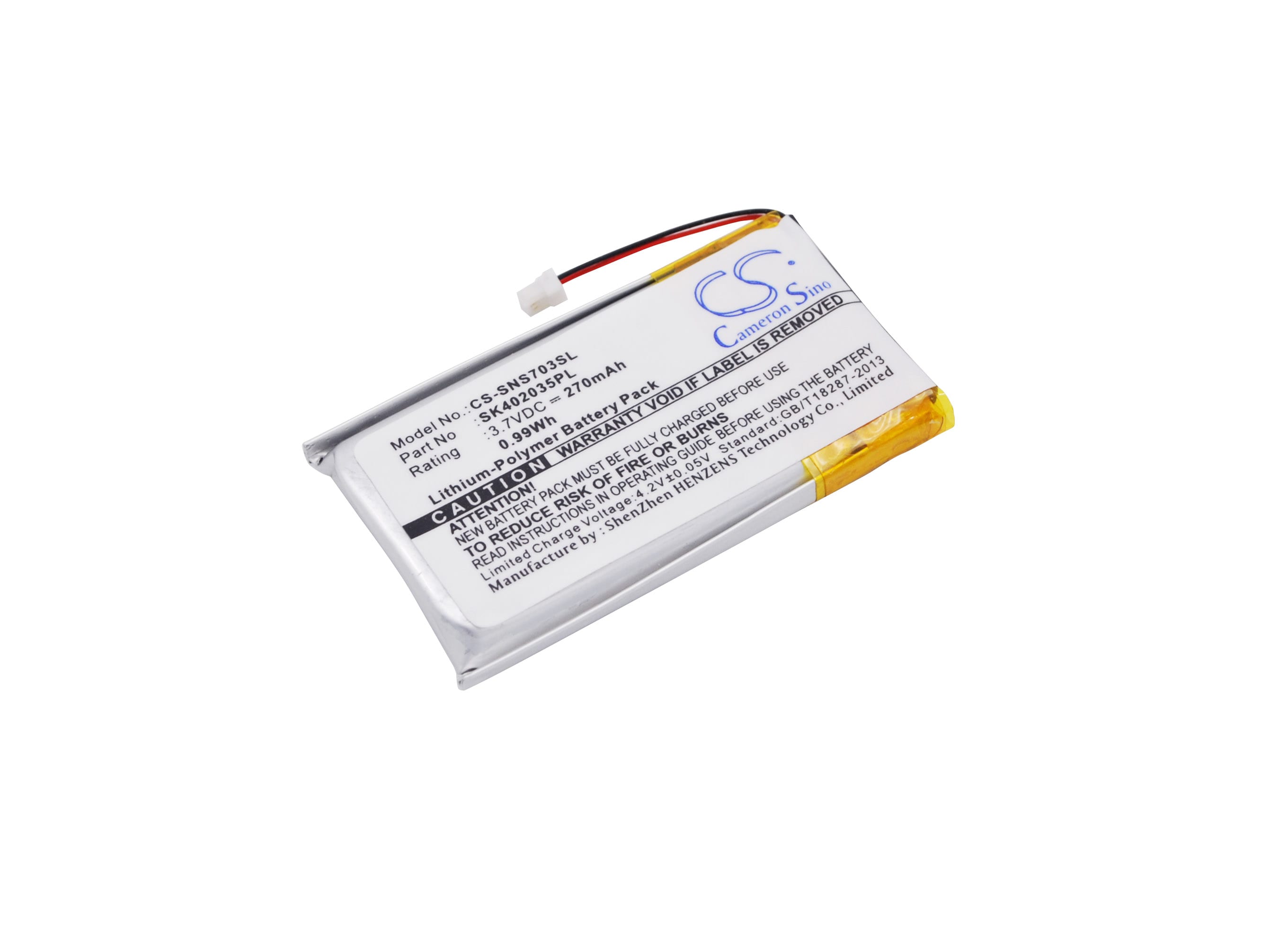Batteri til mediespiller for Sony NW-S603F, NW-S703F, NW-S705F