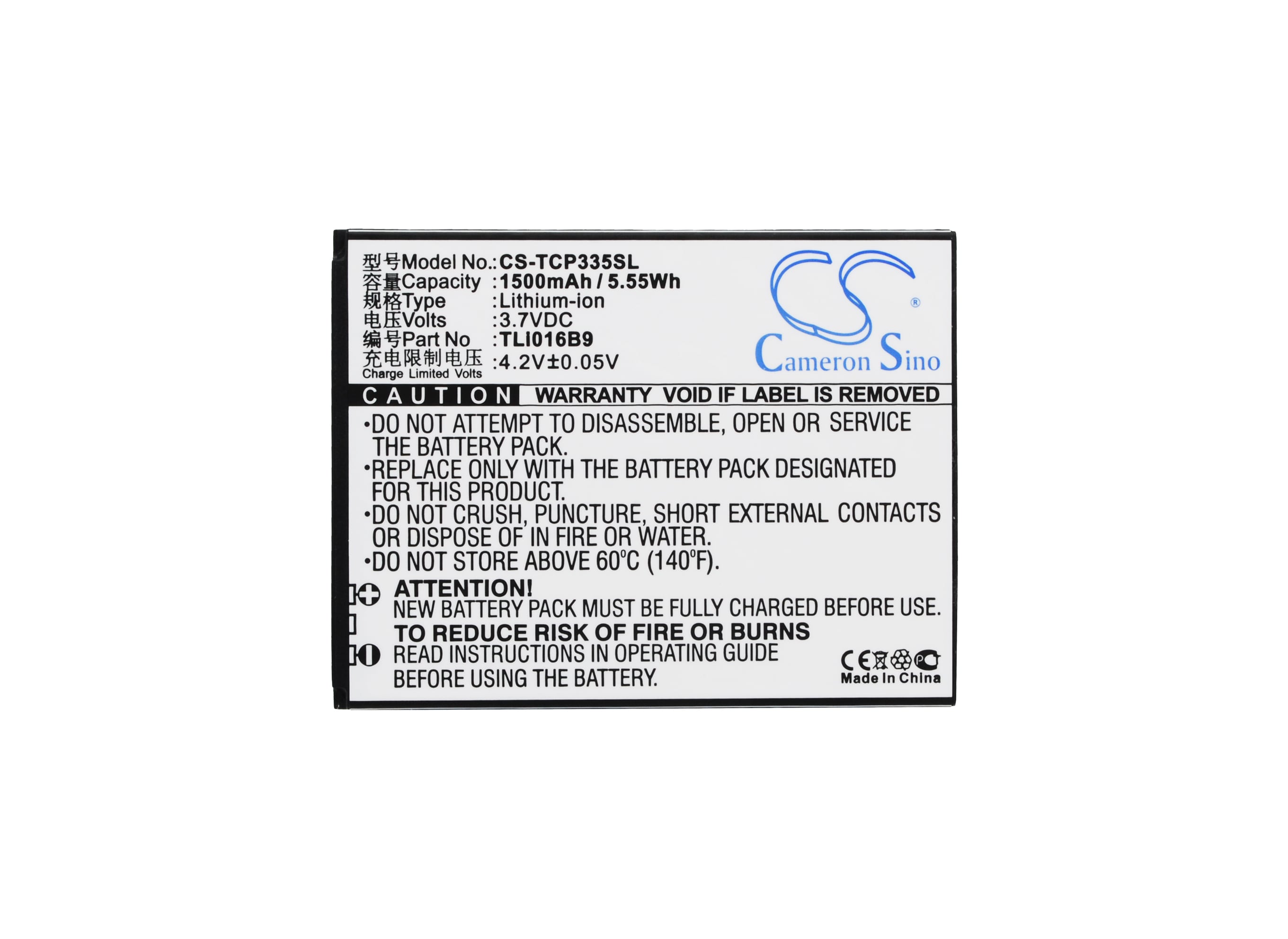 Batteri til mobiltelefon, smarttelefon for TCL P332U, P335M