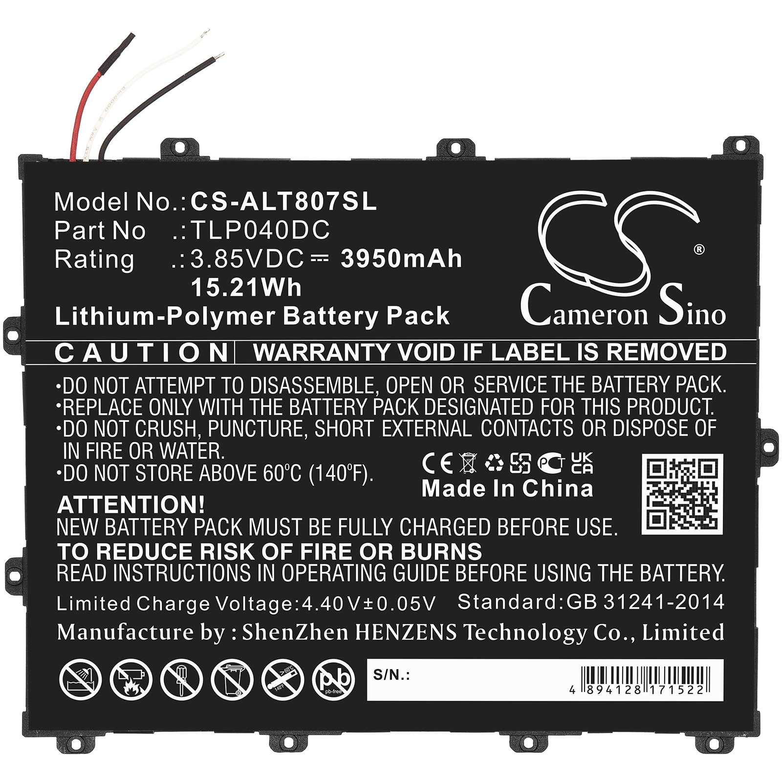 Batteri til nettbrett for Alcatel One Touch Pixi 3 8, OT-8070