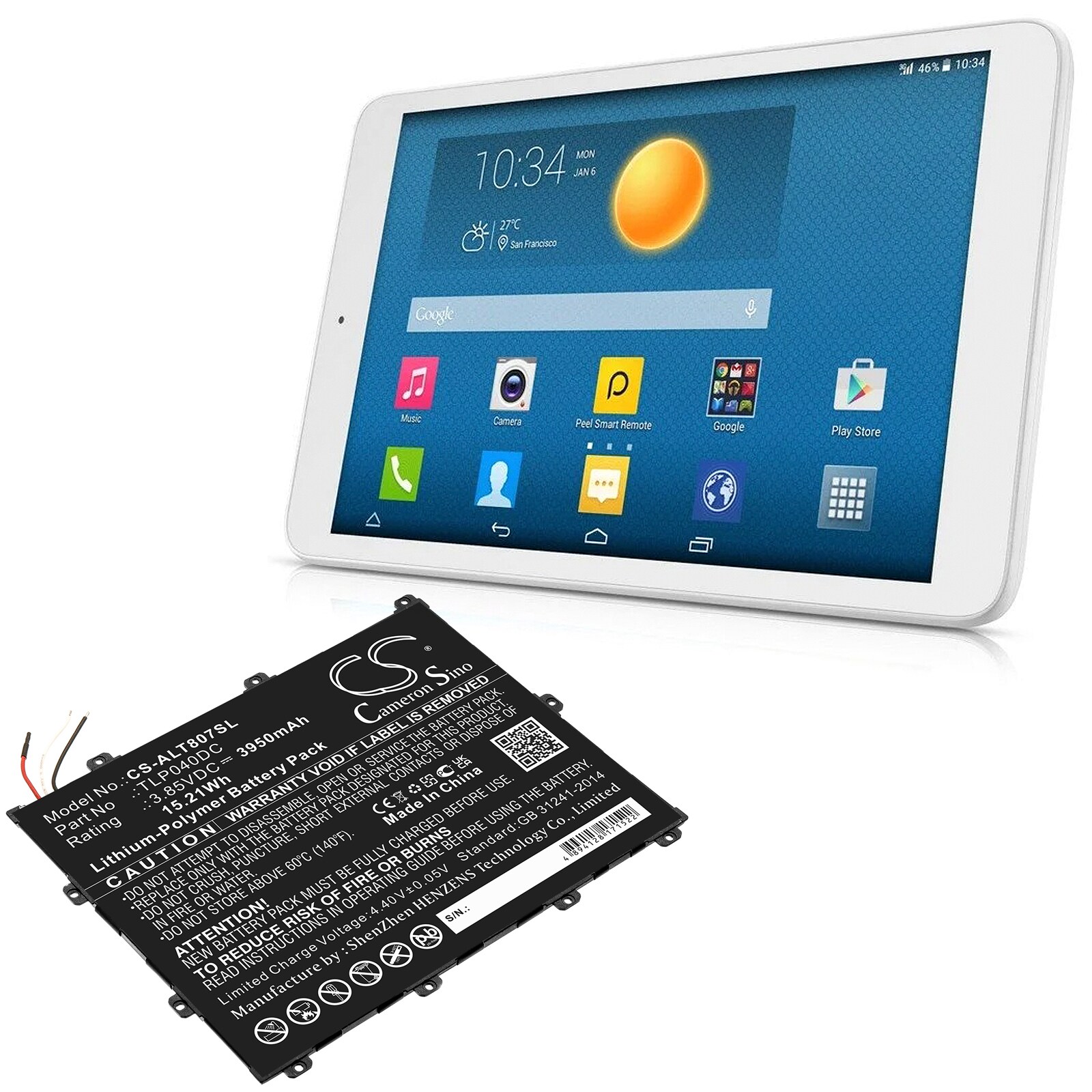 Batteri til nettbrett for Alcatel One Touch Pixi 3 8, OT-8070