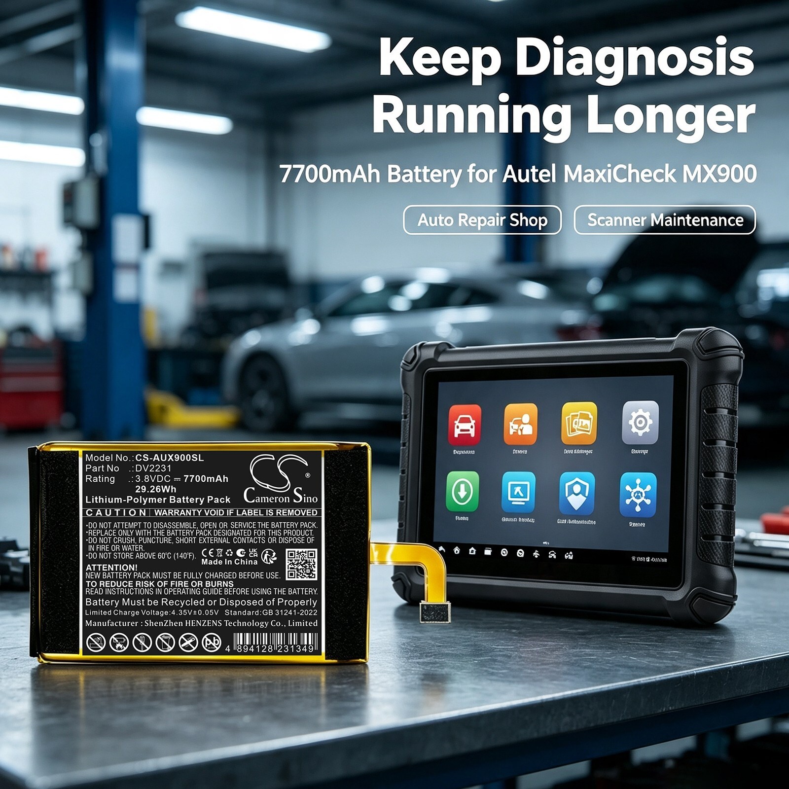 Batteri til diagnostisk skanner for Autel MaxiCheck MX900, MaxiCheck MX900IM 906bt2