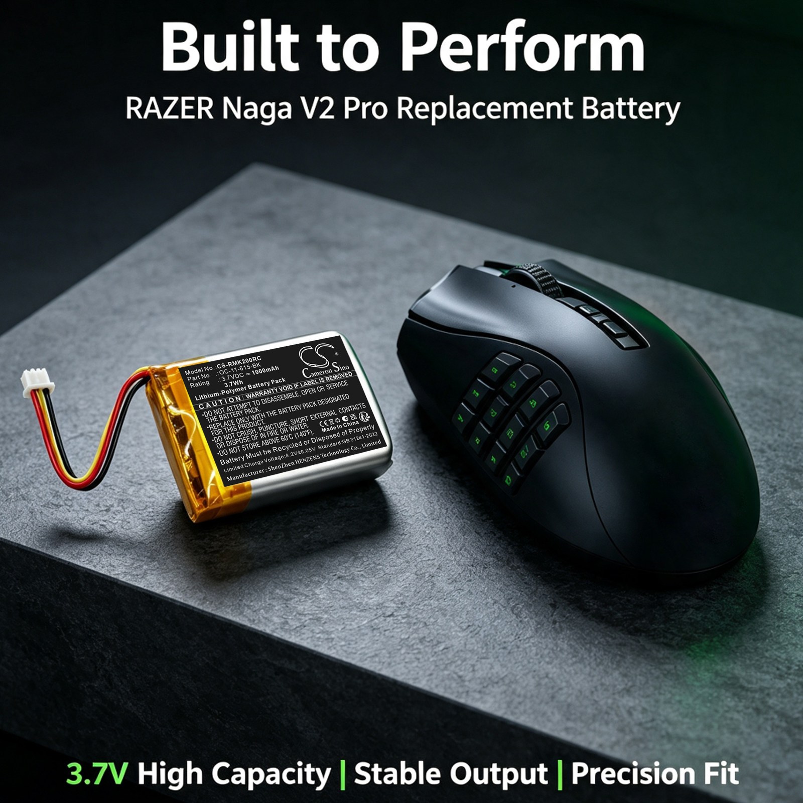 Batteri til tastatur og mus for RAZER Naga V2 Pro, Kain 202 Wireless Gaming Mouse