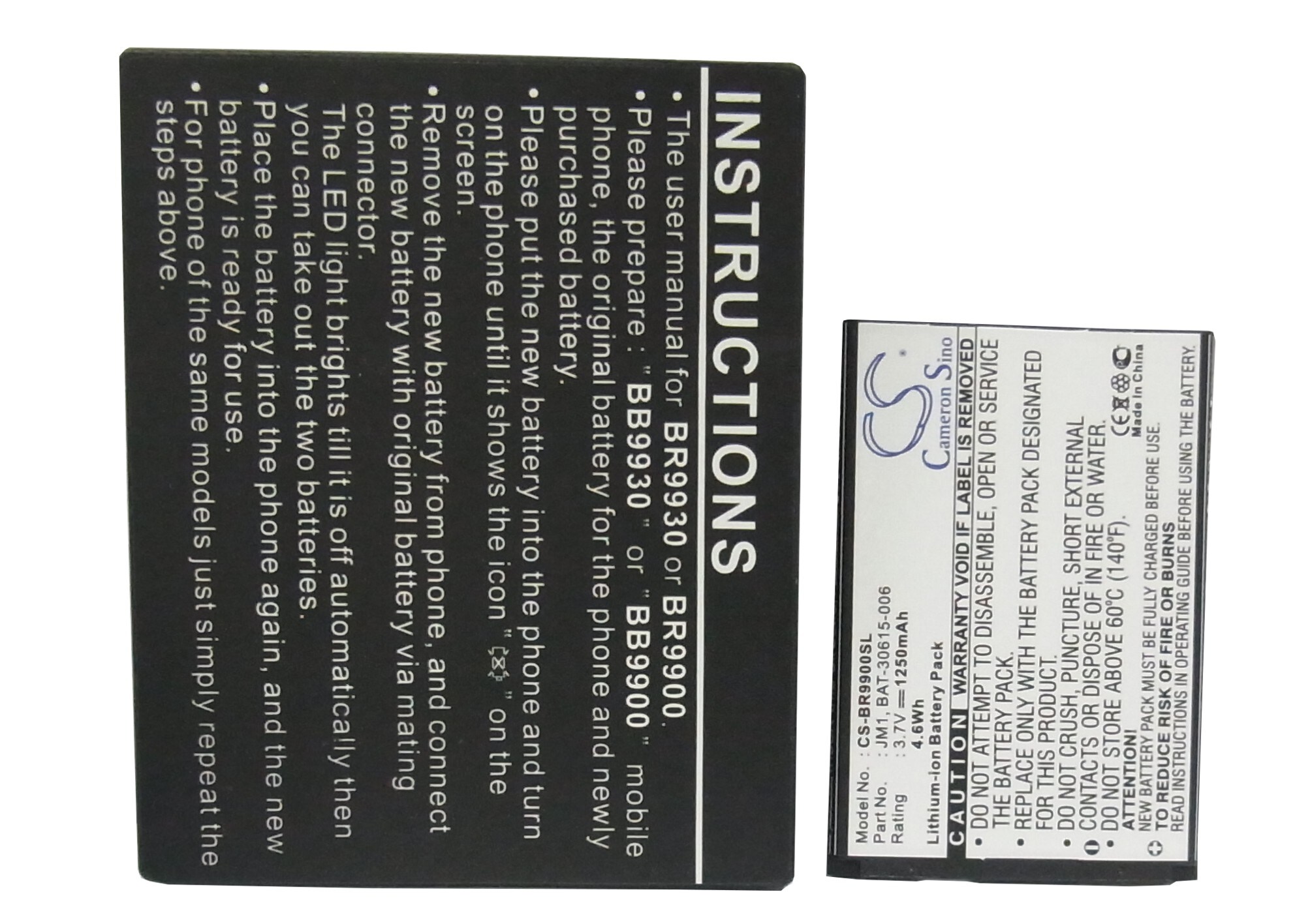 Batteri til mobiltelefon, smarttelefon for BlackBerry Bold Touch 9900, Pluto m.fl.