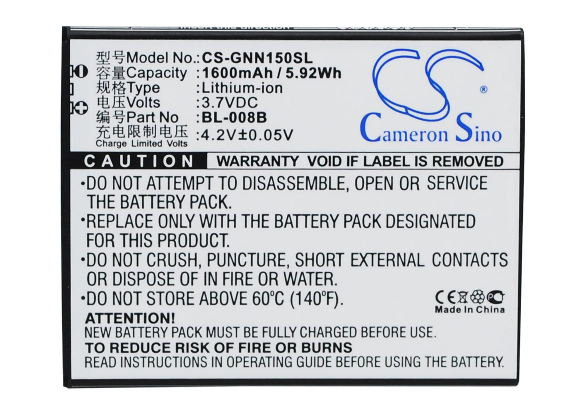 Batteri til mobiltelefon, smarttelefon for GIONEE GN150