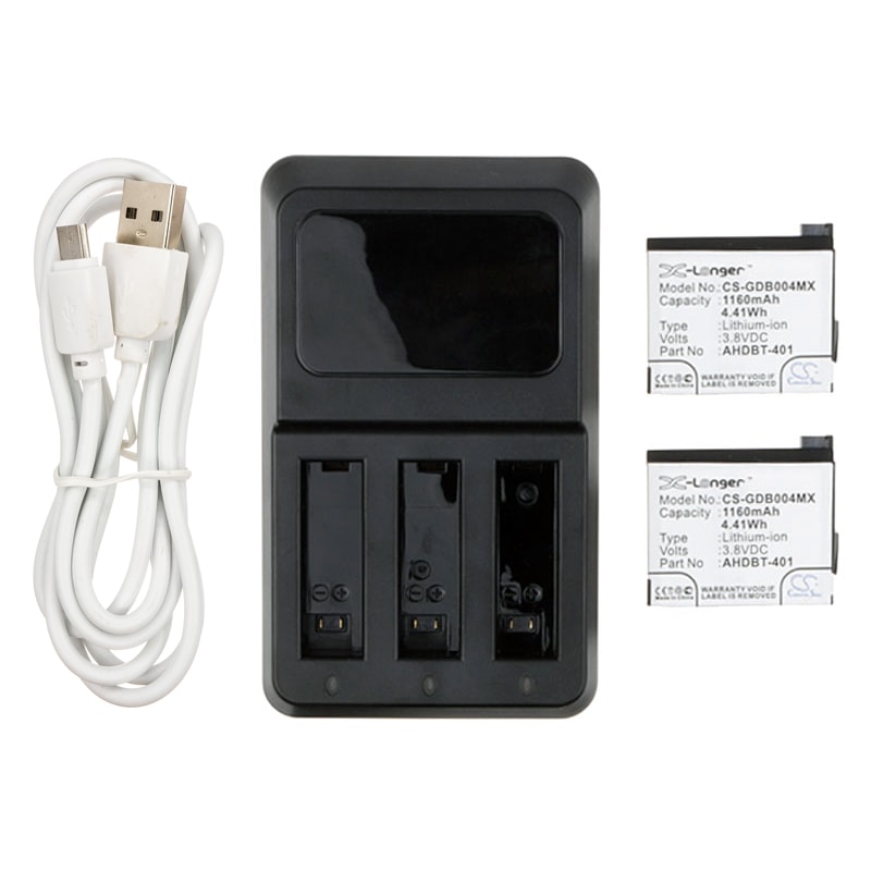 Batteri til sminkespeil for GoPro Hero 4, Hero 4 Silver, Hero 4 Black m.fl.