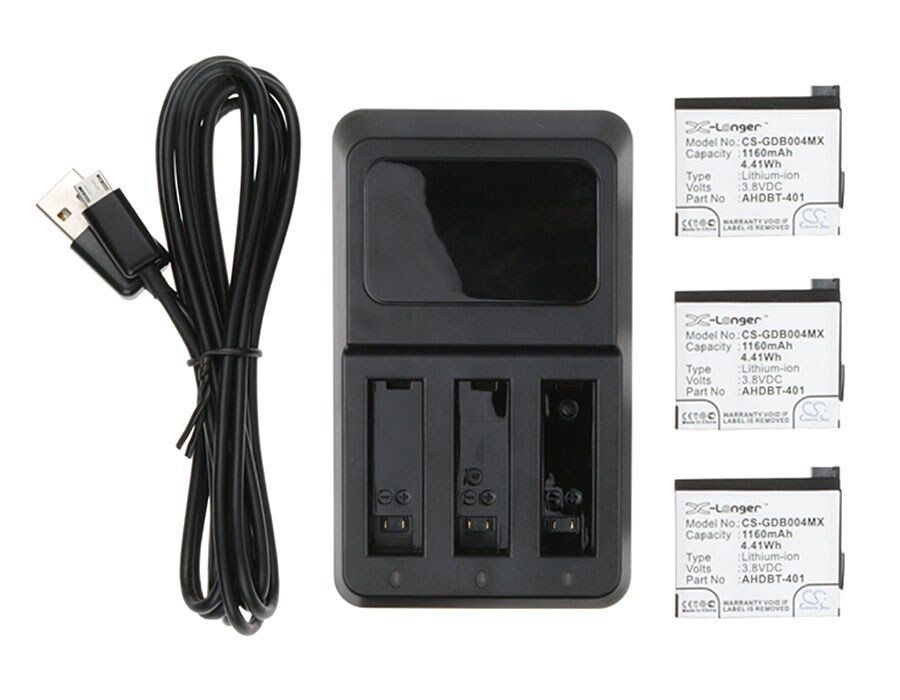 Batteri til sminkespeil for GoPro Hero 4, Hero 4 Silver, Hero 4 Black m.fl.