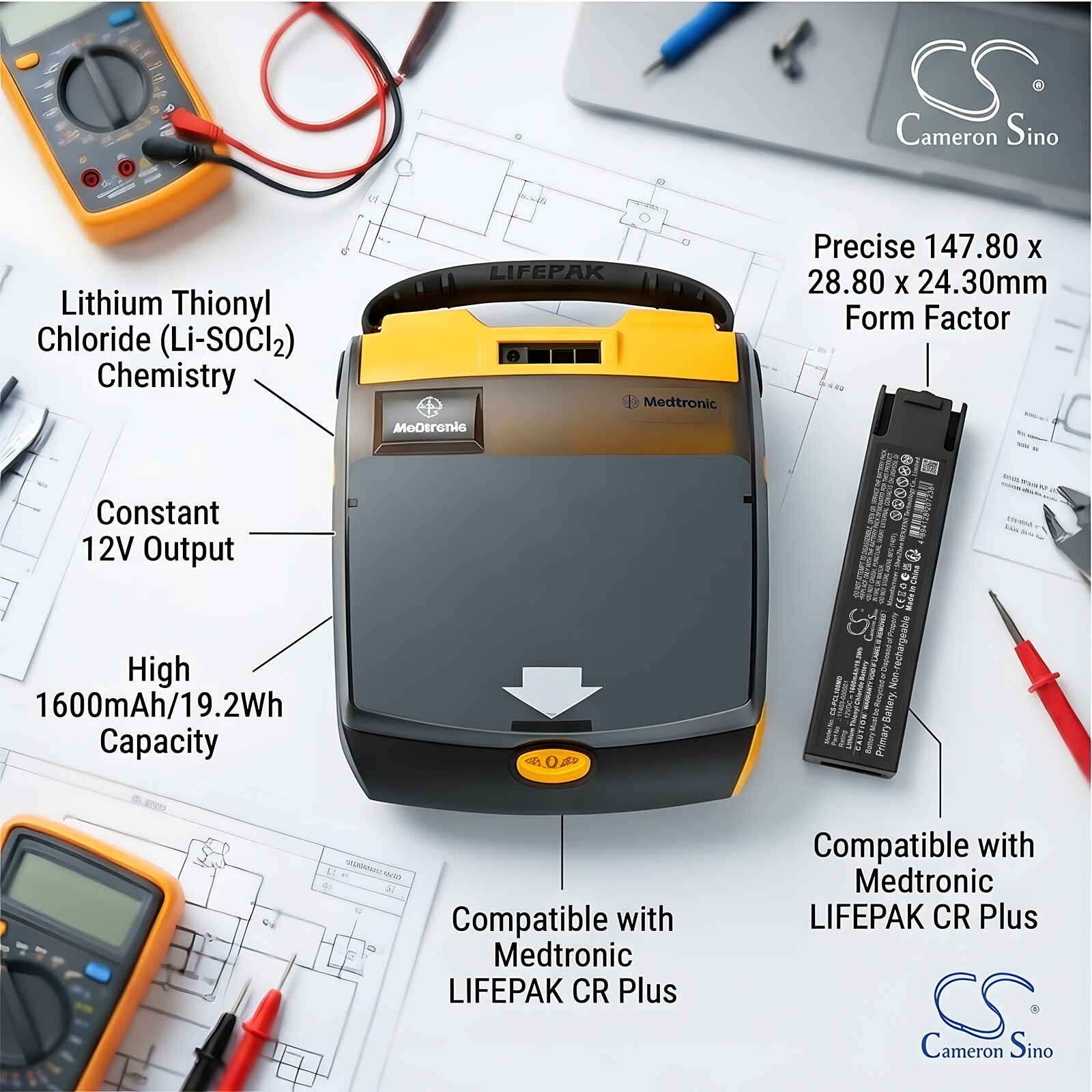 Batteri til medisinsk utstyr for Physio-Control LifePak CR Plus, Express Charge-Pak