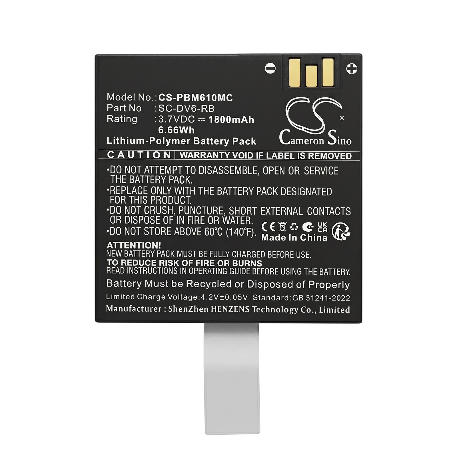 Batteri til kroppskamera for PatrolEyes HD DV6-RB