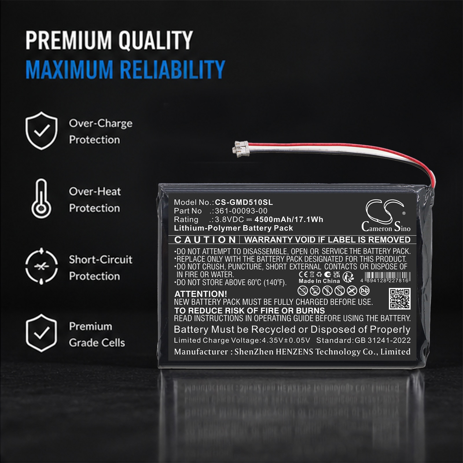 Batteri til GPS, navigasjonssystem for Garmin 010-01561-00, 010-01561-20, A02895 m.fl.