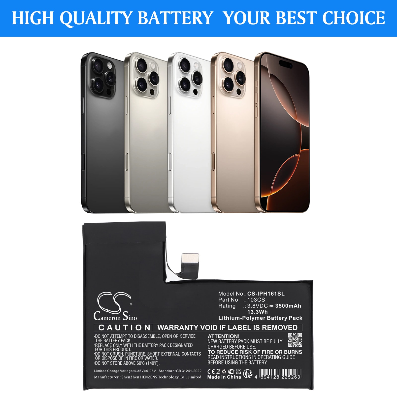 Batteri til mobiltelefon, smarttelefon for Apple  A3083,  A3292,  A3293 m.fl.