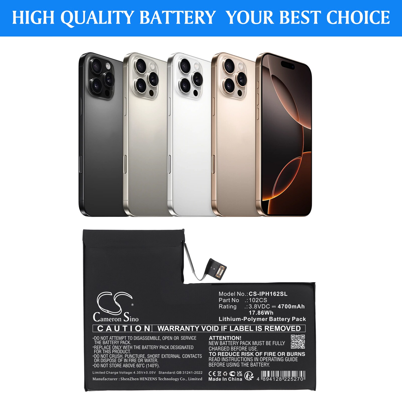 Batteri til mobiltelefon, smarttelefon for Apple  A3084 ,  A3295,  A3296 m.fl.