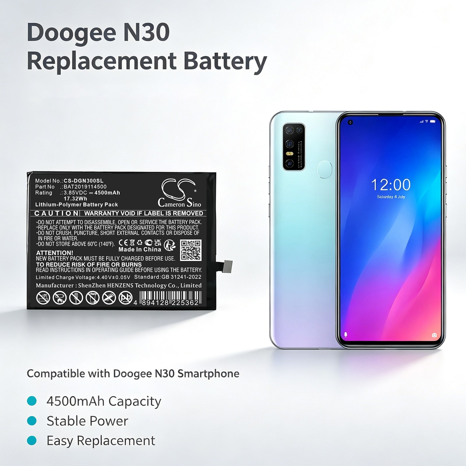 Batteri til mobiltelefon, smarttelefon for Doogee N30