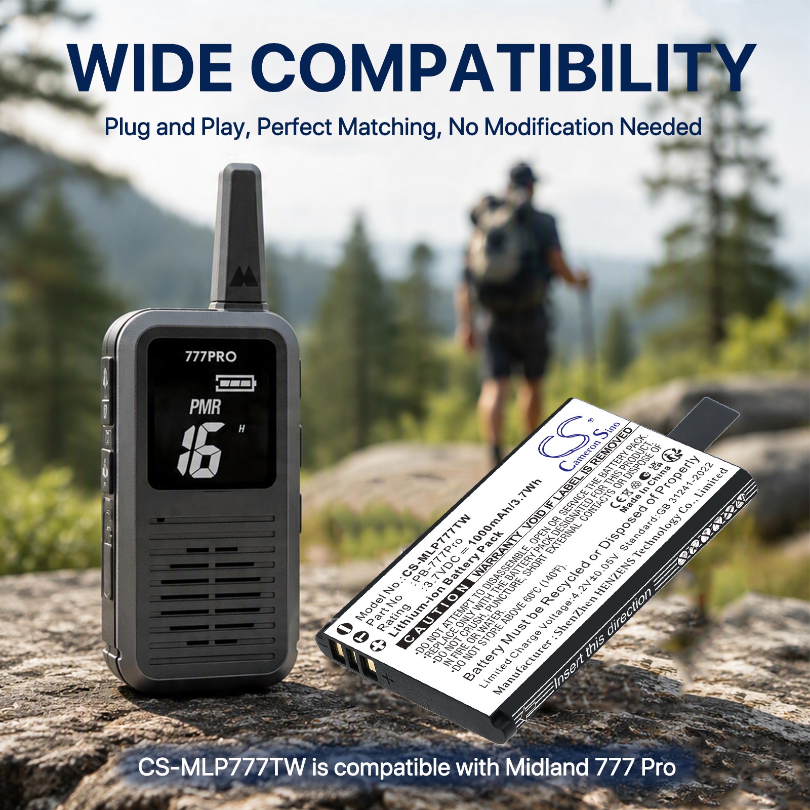 Batteri til toveis radio for Midland 777 Pro