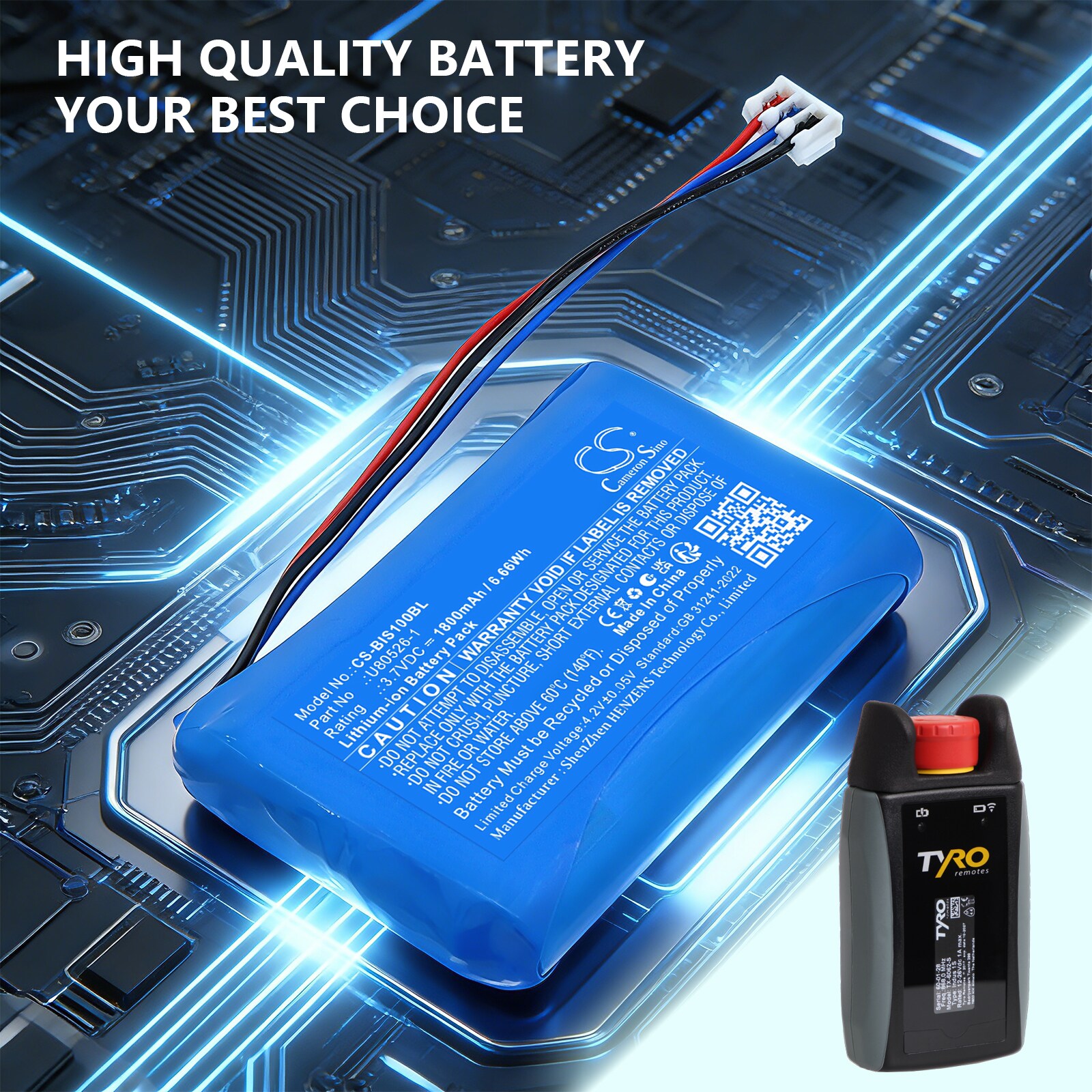 Batteri til fjernkontroll for kran til Tyro Indus 1S Wireless E-stop