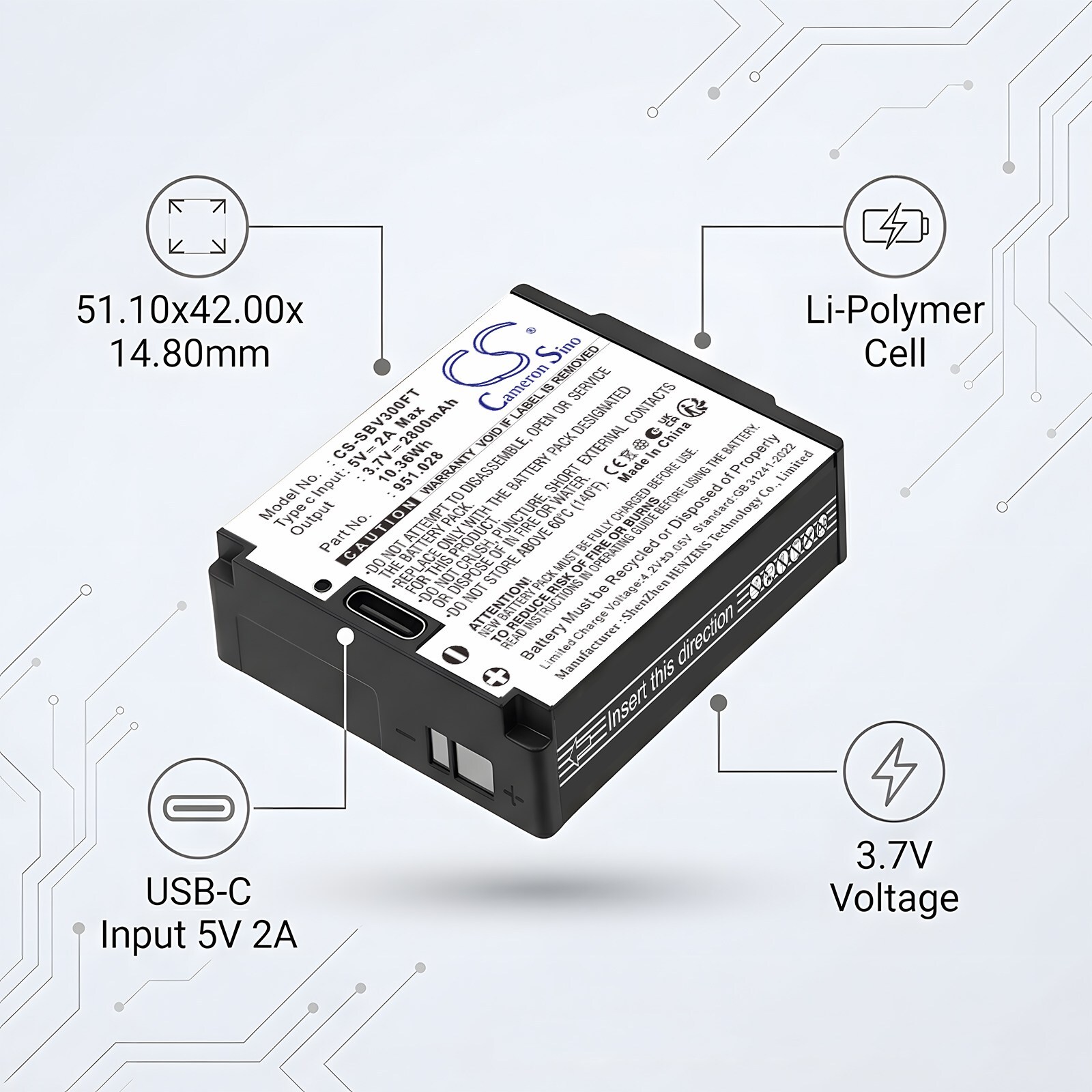 Batteri til lommelykt for Suprabeam V3 Pro, V4 Pro