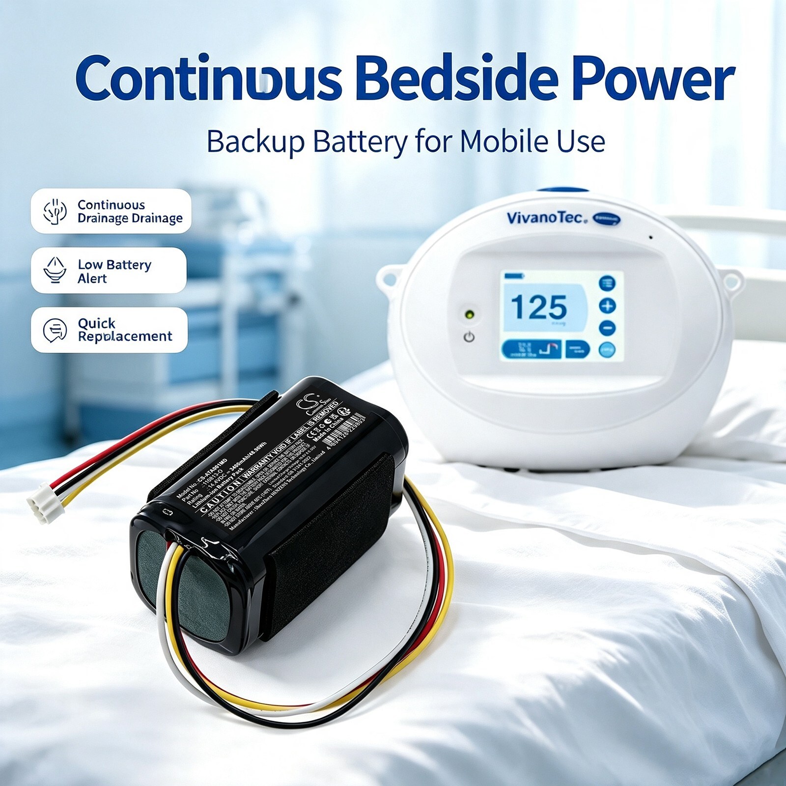 Batteri til medisinsk utstyr for Atmos Vivanotec Aspirator