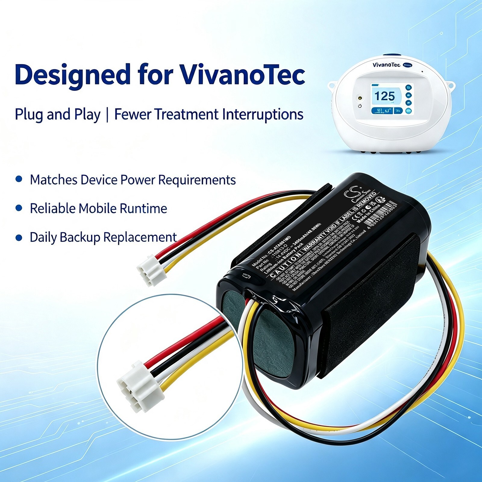 Batteri til medisinsk utstyr for Atmos Vivanotec Aspirator