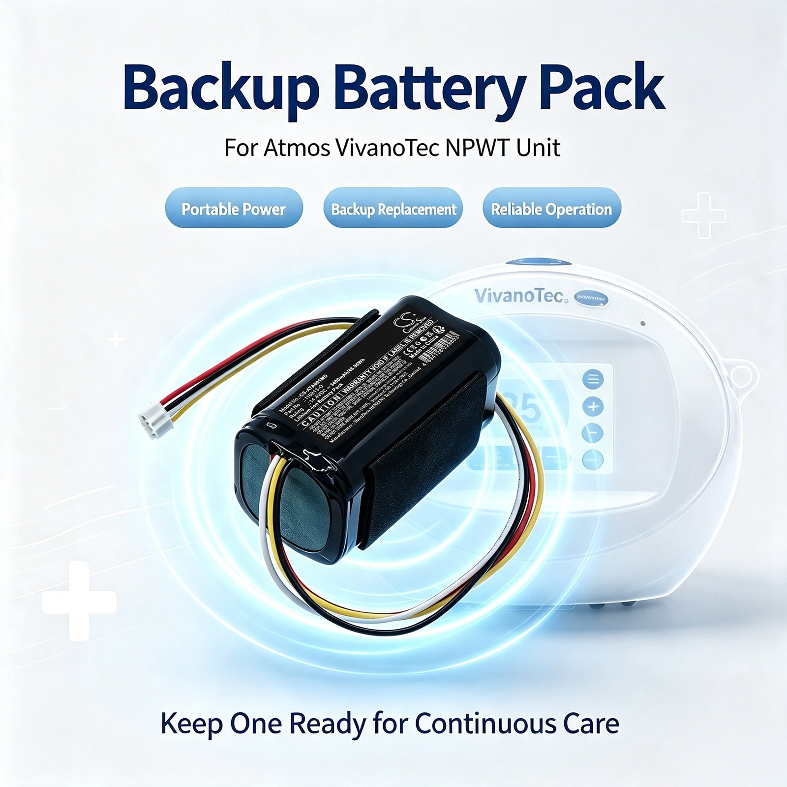 Batteri til medisinsk utstyr for Atmos Vivanotec Aspirator