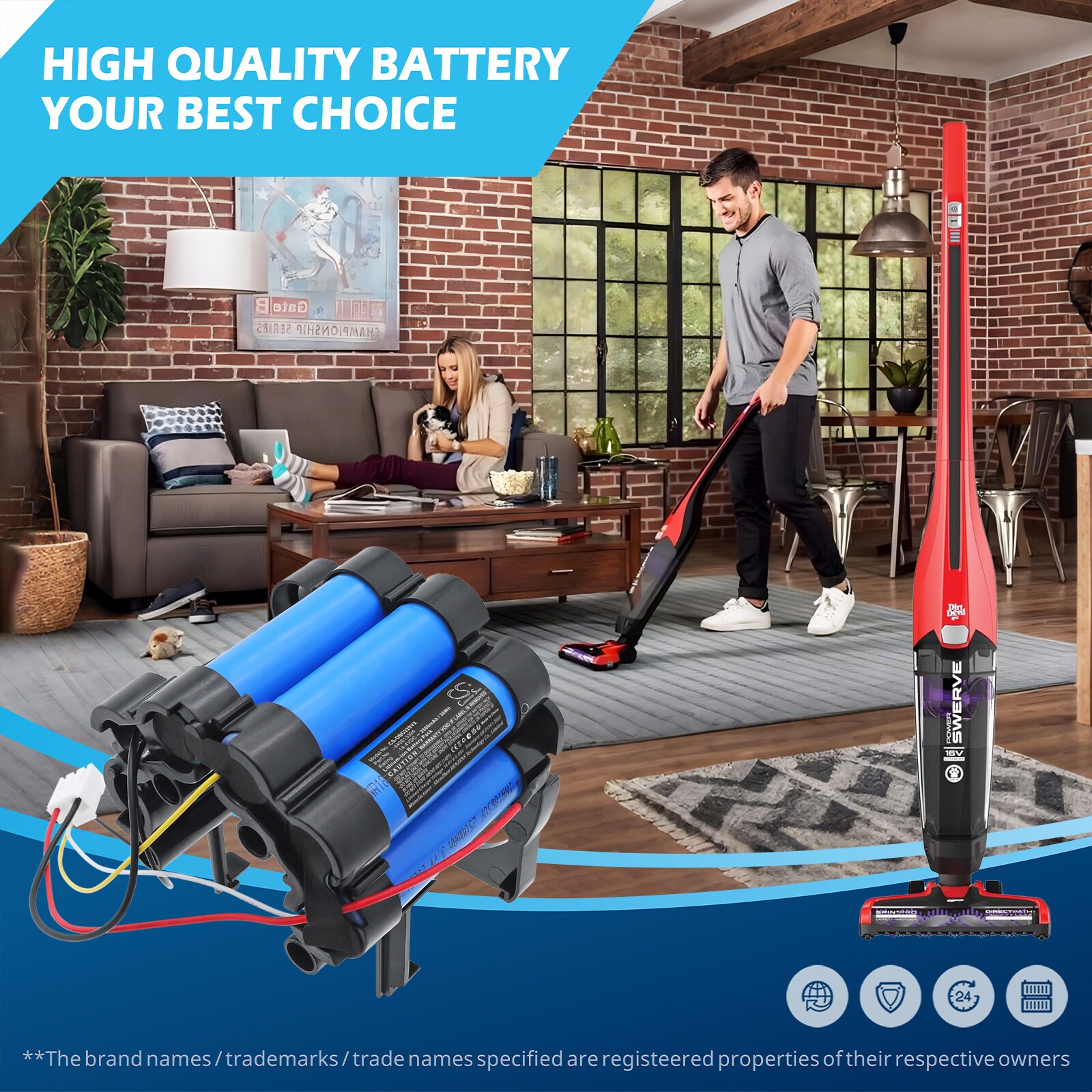 Batteri til Dirt Devil-støvsuger BD22052, Power Swerve Pet Vacuum