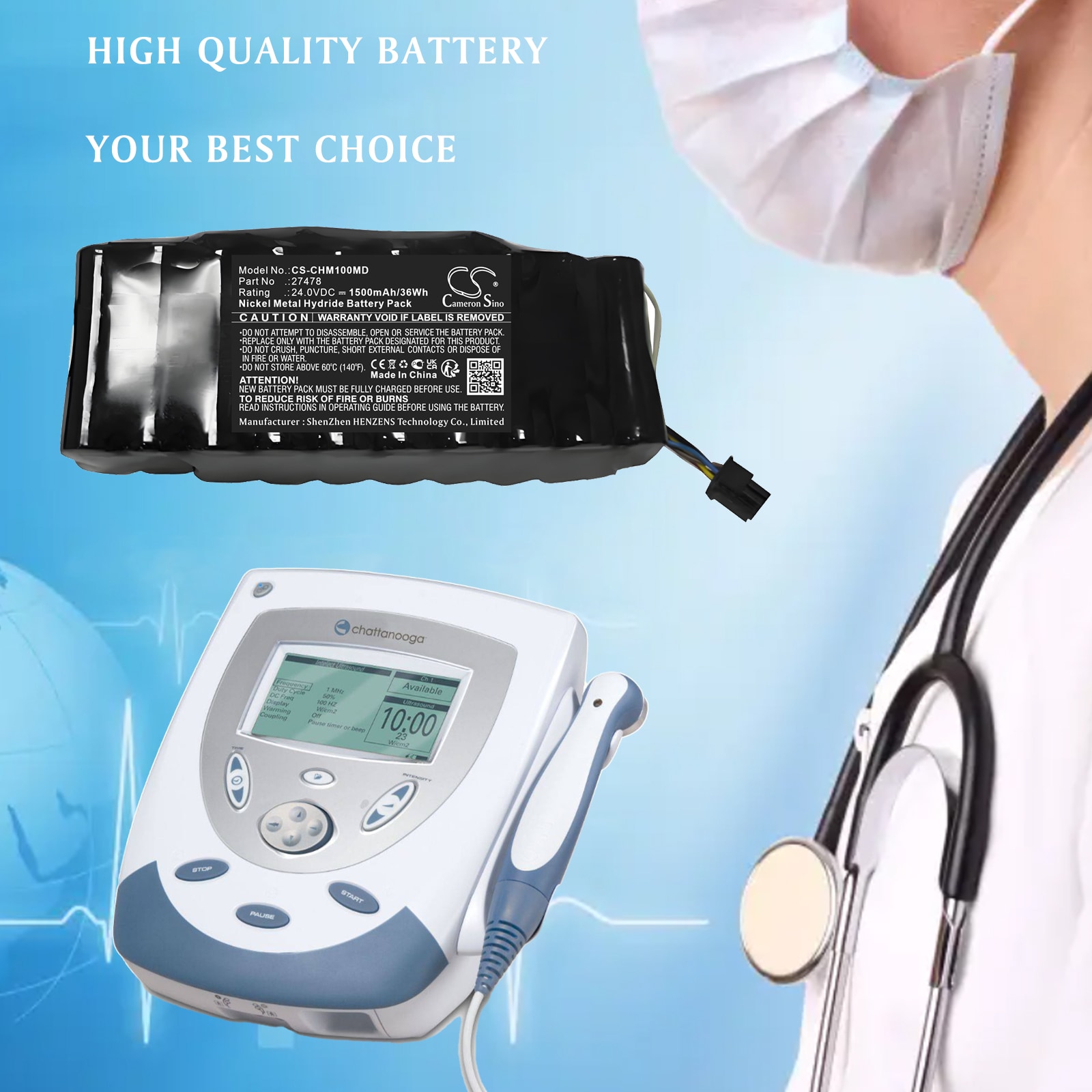 Batteri til medisinsk utstyr for Chattanooga, Intelect Mobile 1 Range m.fl.