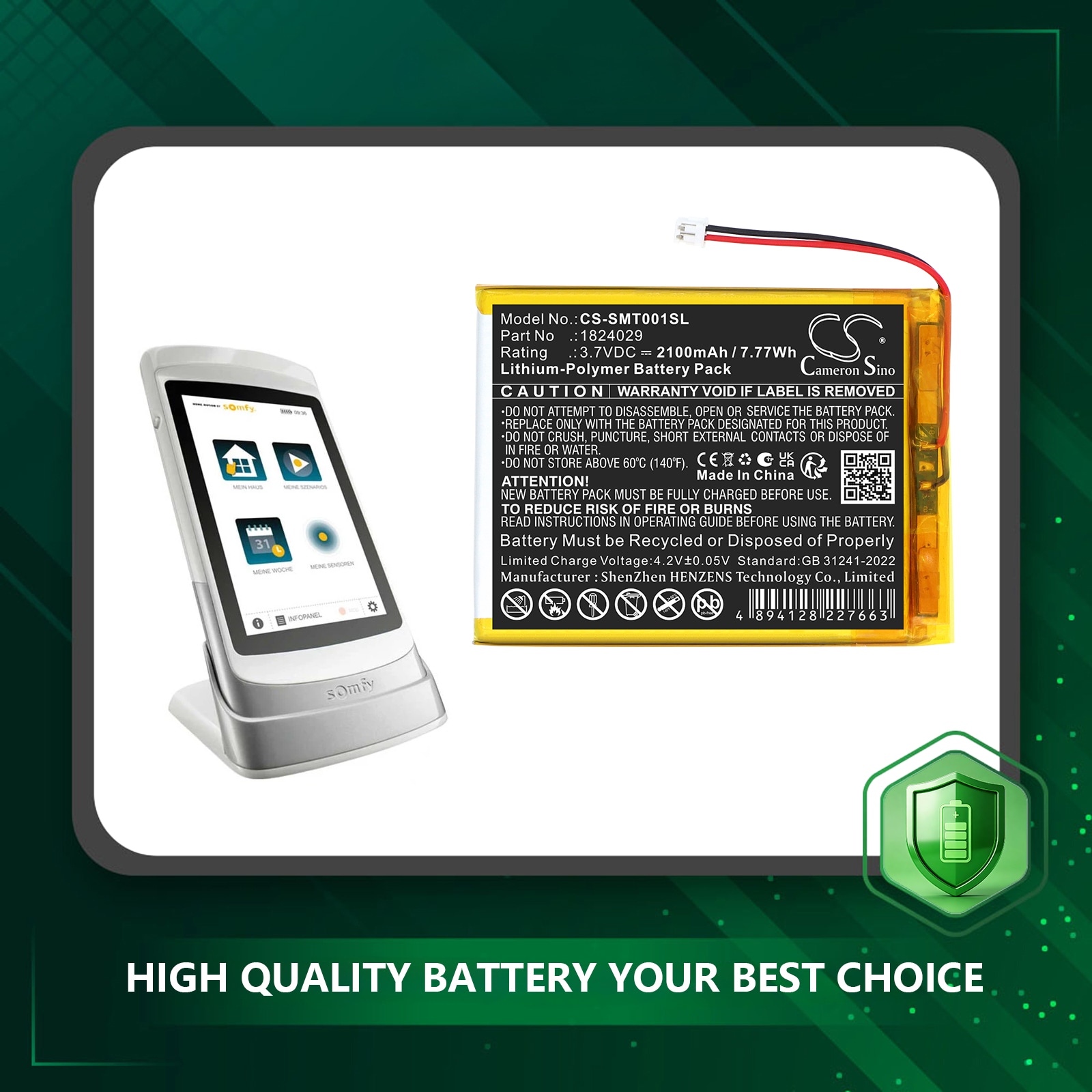 Batteri til Smart Home for Somfy  1824029, TaHoma Pad io, Tahomi Pad io
