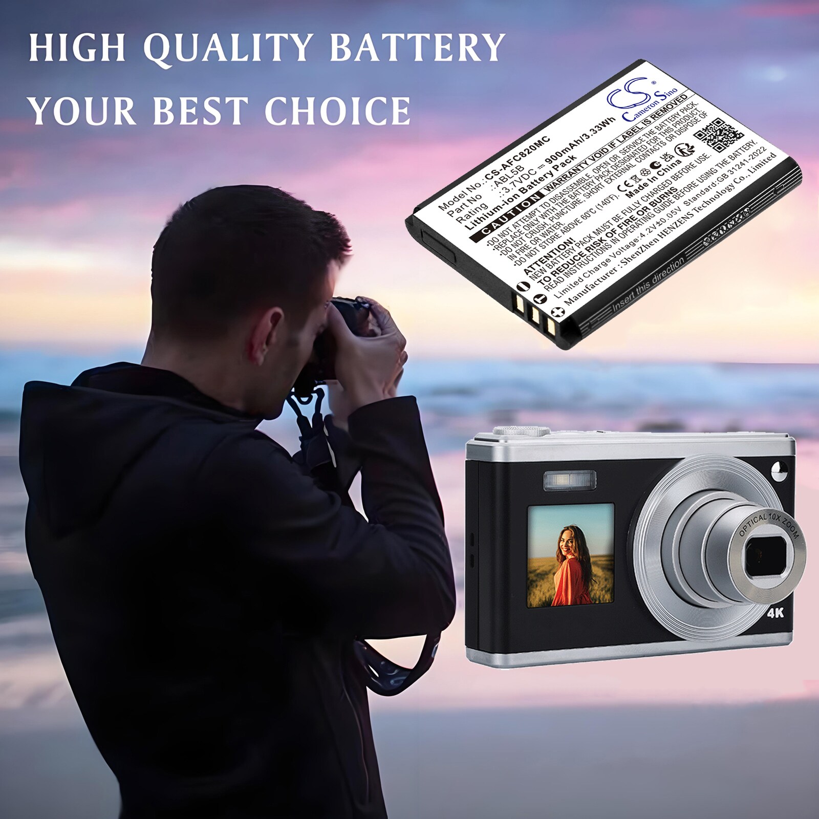 Batteri til kamera for AgfaPhoto DC8200, DC9200, Realishot DC8200 m.fl.