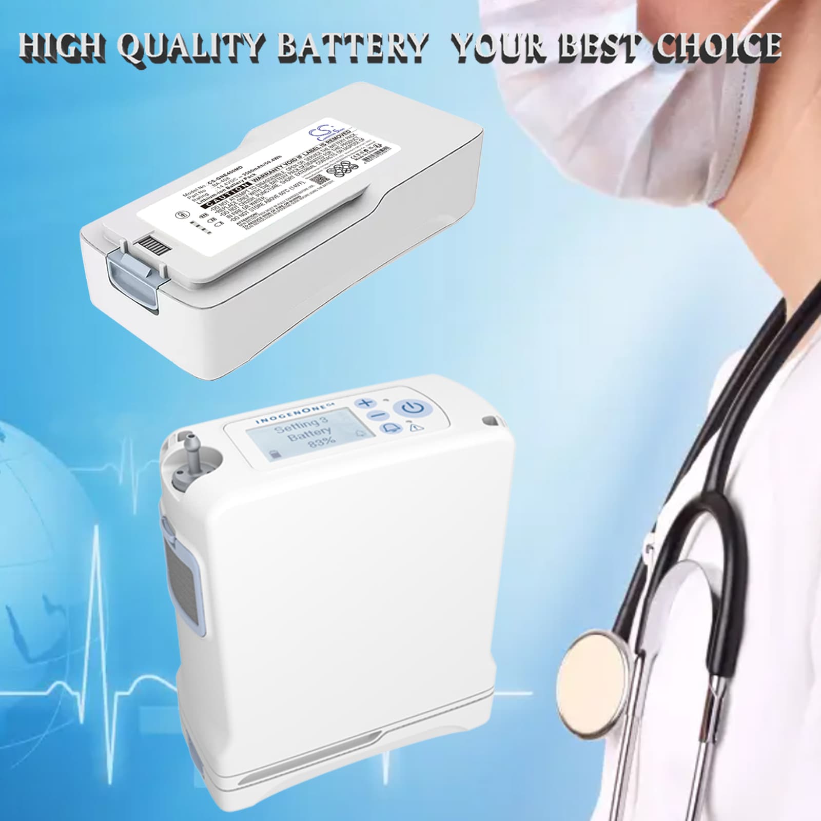 Batteri til medisinsk utstyr for Inogen G4 OxyGo, One G4