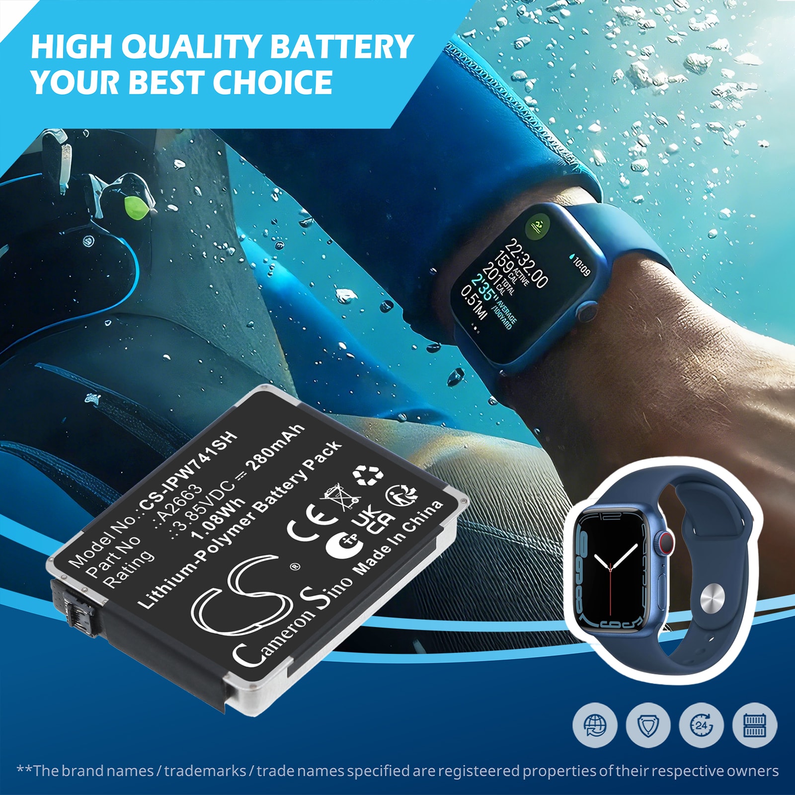 Batteri til Apple-smartklokke  A2473,  A2475, A2476 m.fl.