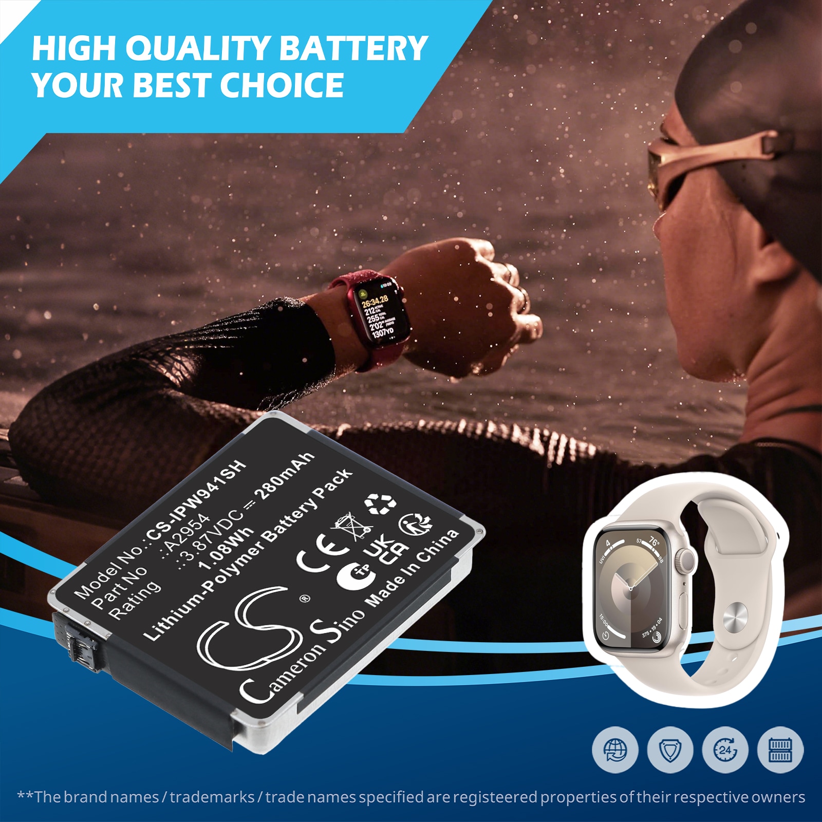 Batteri til Apple-smartklokke MR913LL/A, Watch Series S9 41 mm