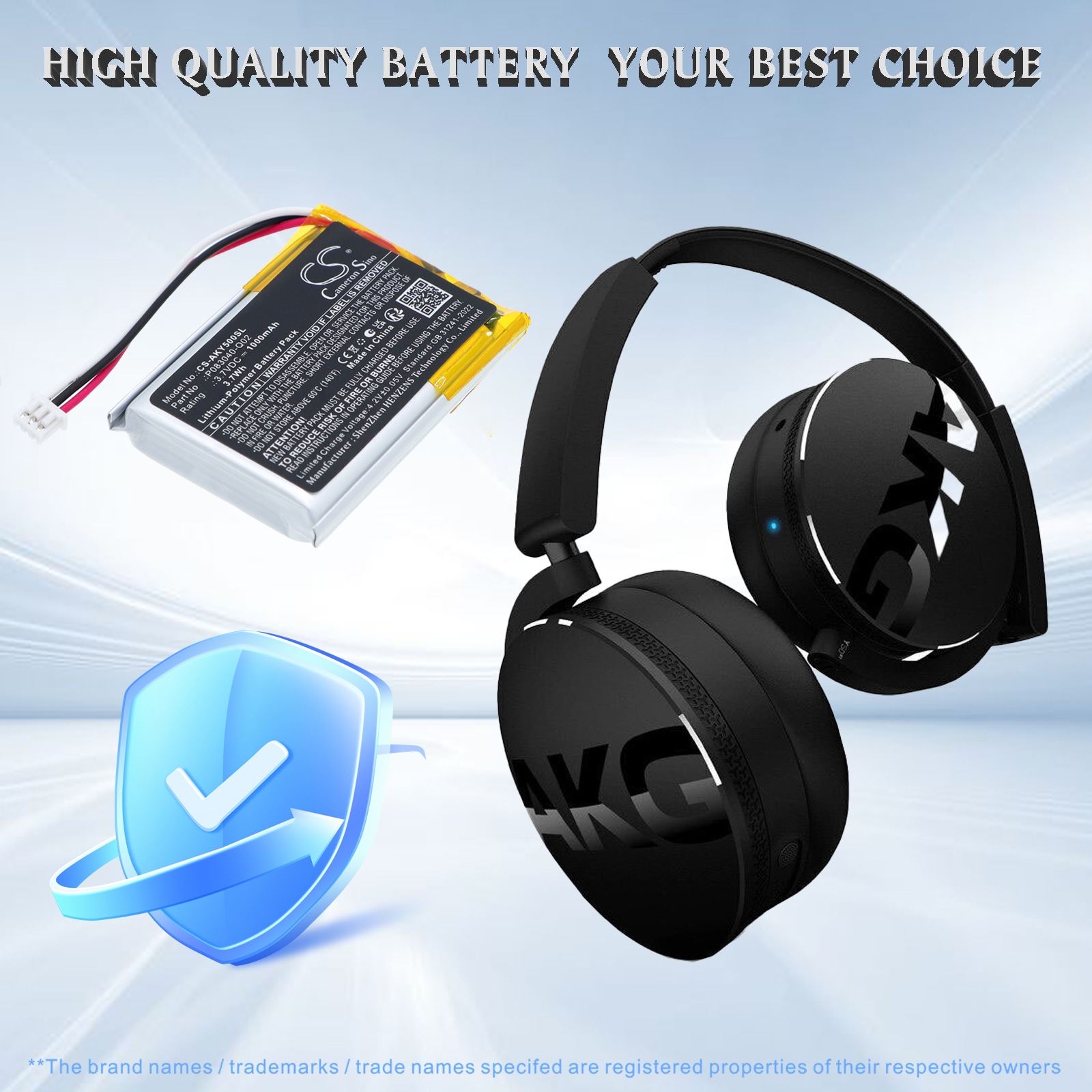 Batteri til trådløst headset for AKG C50BT, Y50BT