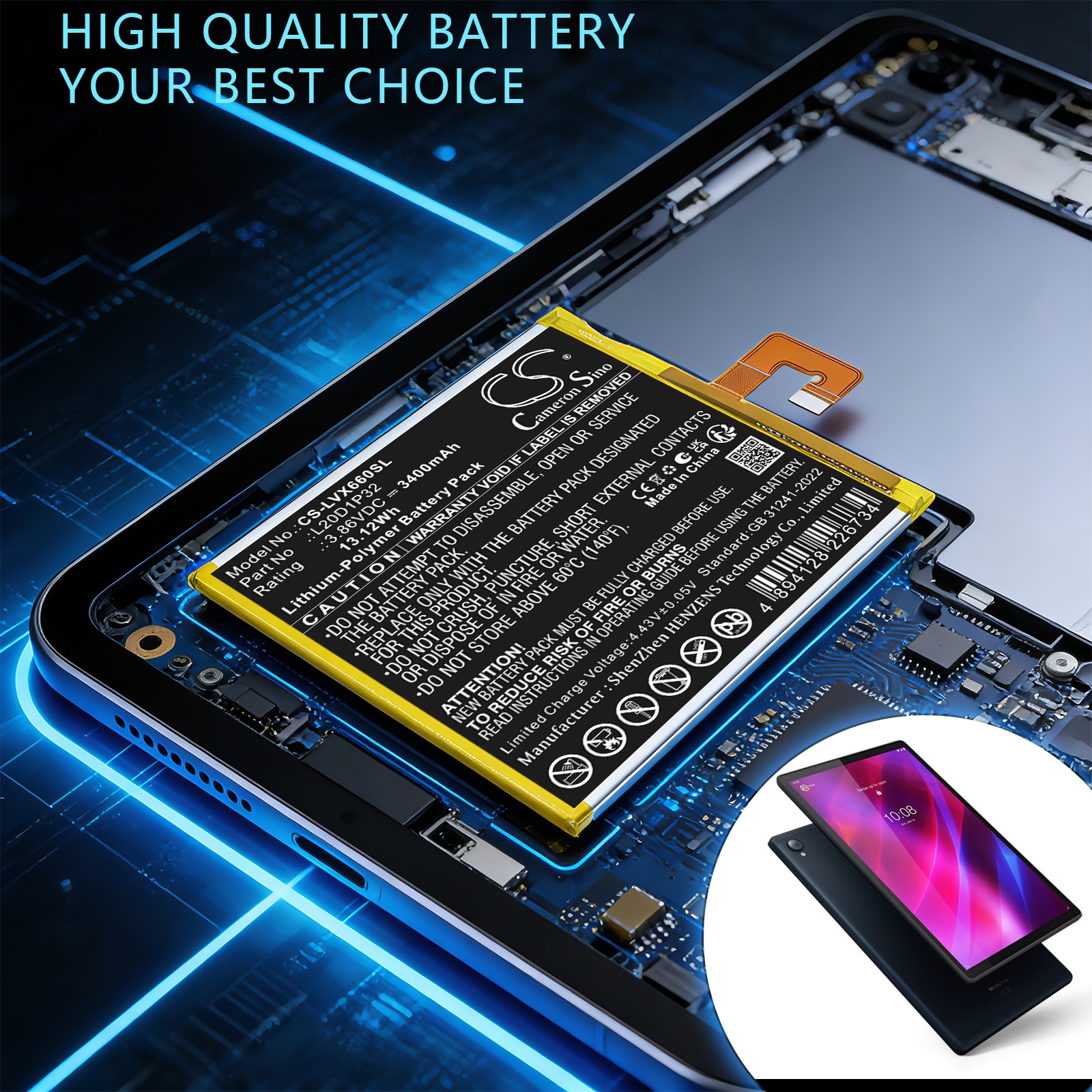 Batteri til nettbrett fra Lenovo: TB-X6C6F, TB-X6C6X, Tab K10