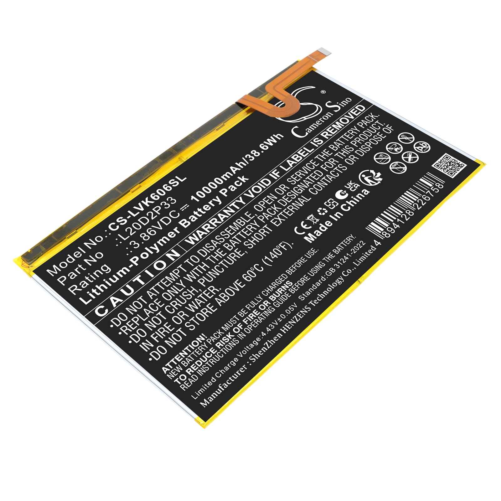Batteri til nettbrett for Lenovo Yoga Pad Pro, YT-K606FW