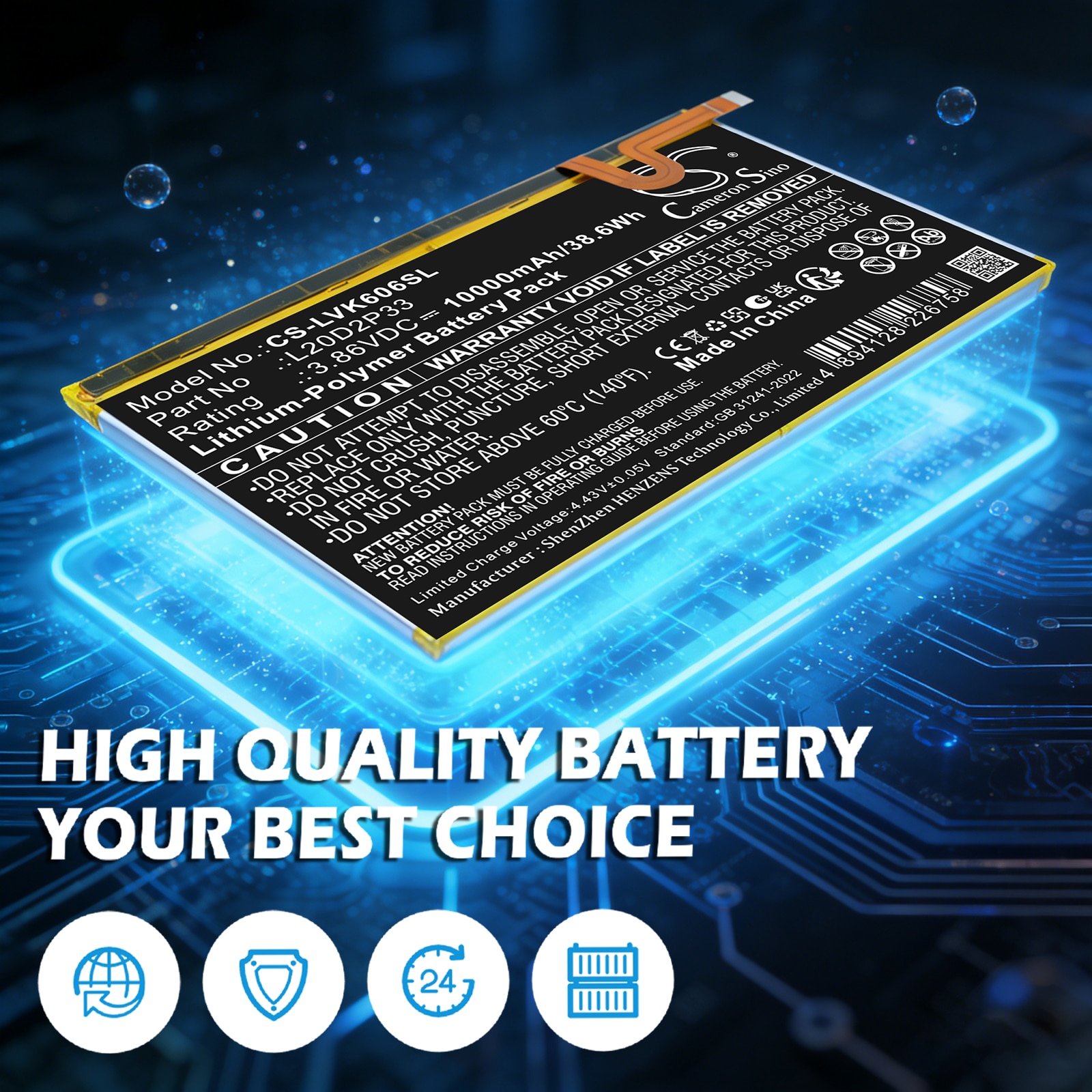 Batteri til nettbrett for Lenovo Yoga Pad Pro, YT-K606FW