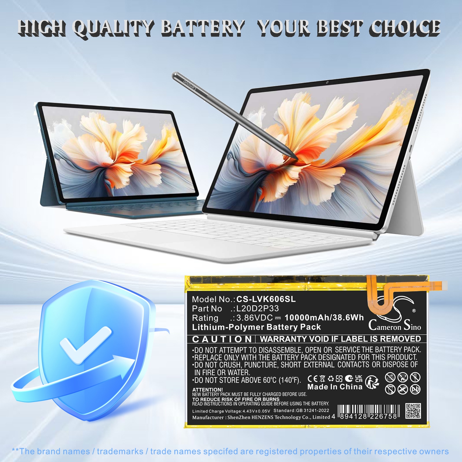 Batteri til nettbrett for Lenovo Yoga Pad Pro, YT-K606FW