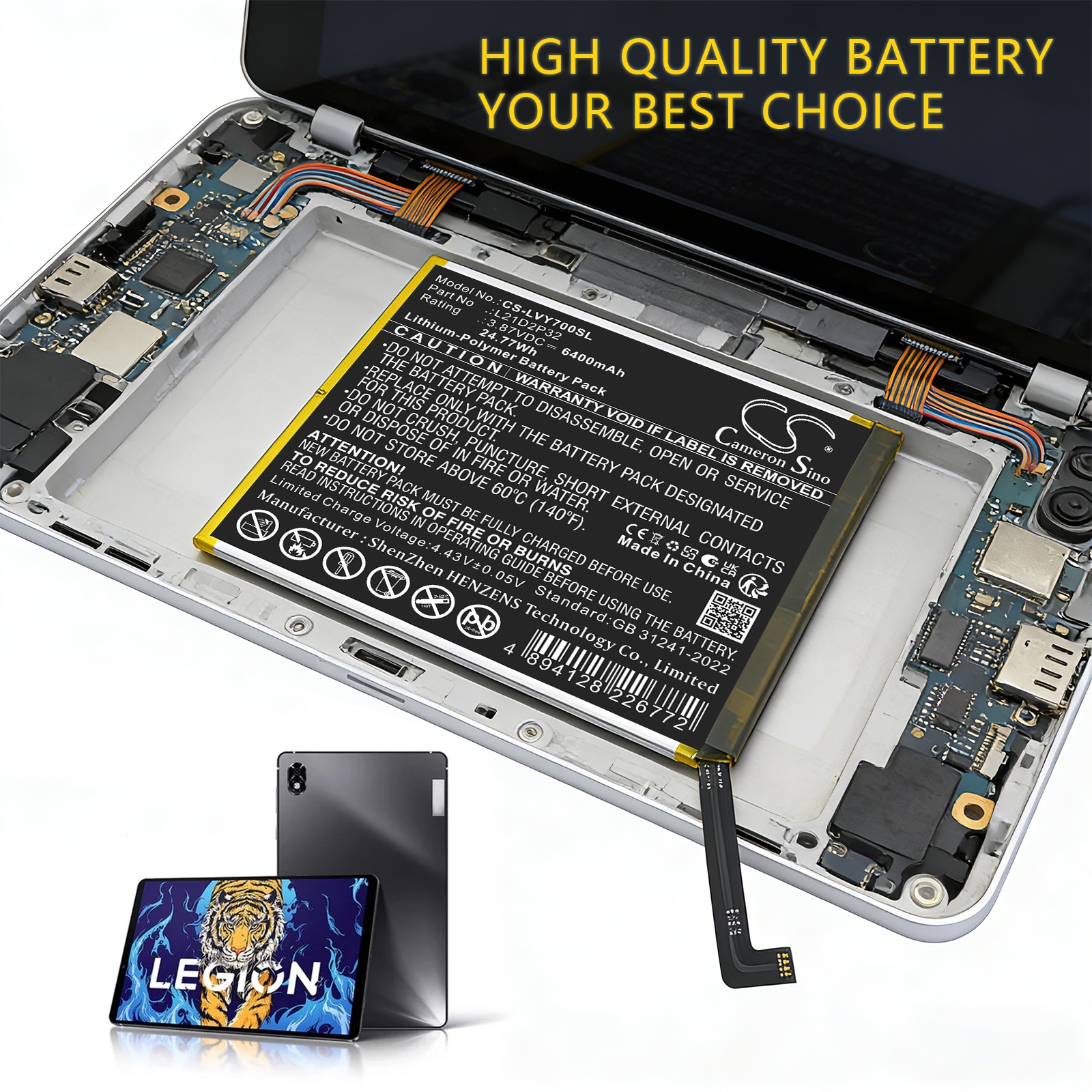 Batteri til nettbrett for Lenovo Legion Y700, TB-9707F