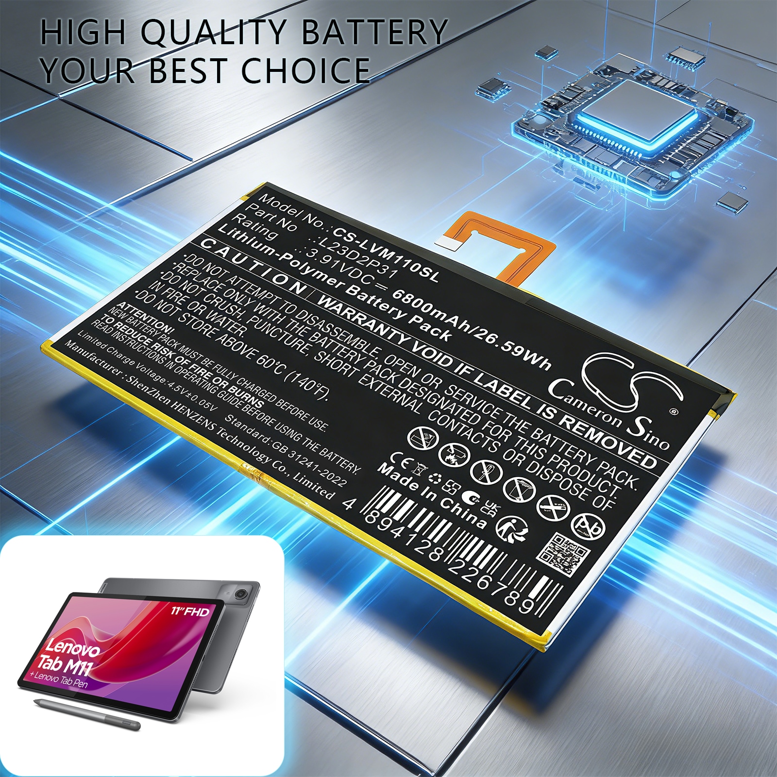 Batteri til nettbrett for Lenovo Pad 2024 TB331FC, Pad 2024 TB331FU, Tab M11