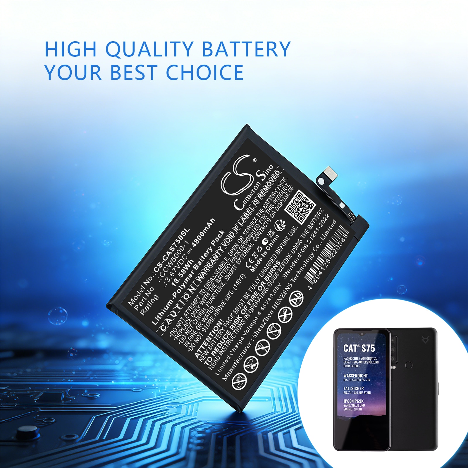 Batteri til mobiltelefon, smarttelefon for CAT BM1S1B, S75