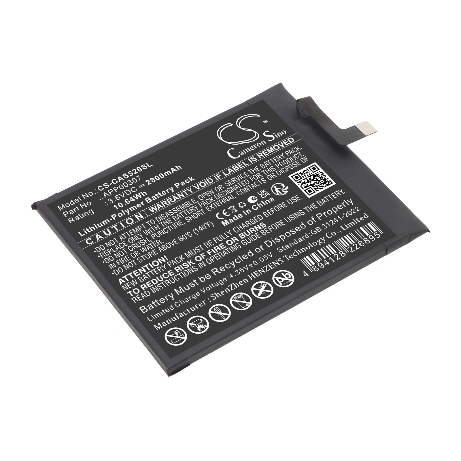 Batteri til mobiltelefon, smarttelefon for CAT S52