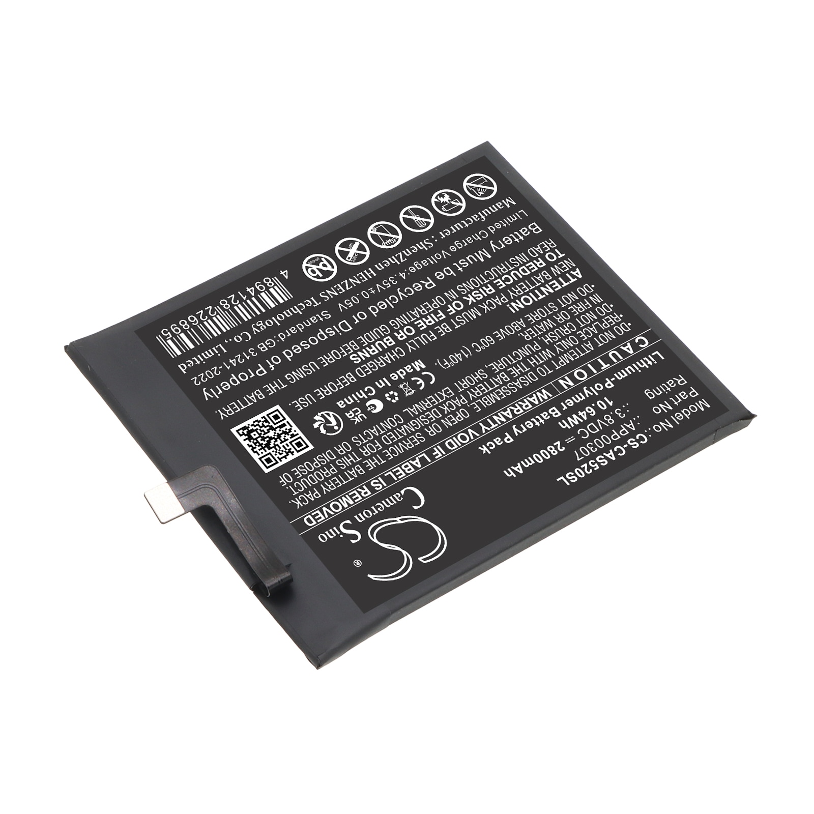 Batteri til mobiltelefon, smarttelefon for CAT S52