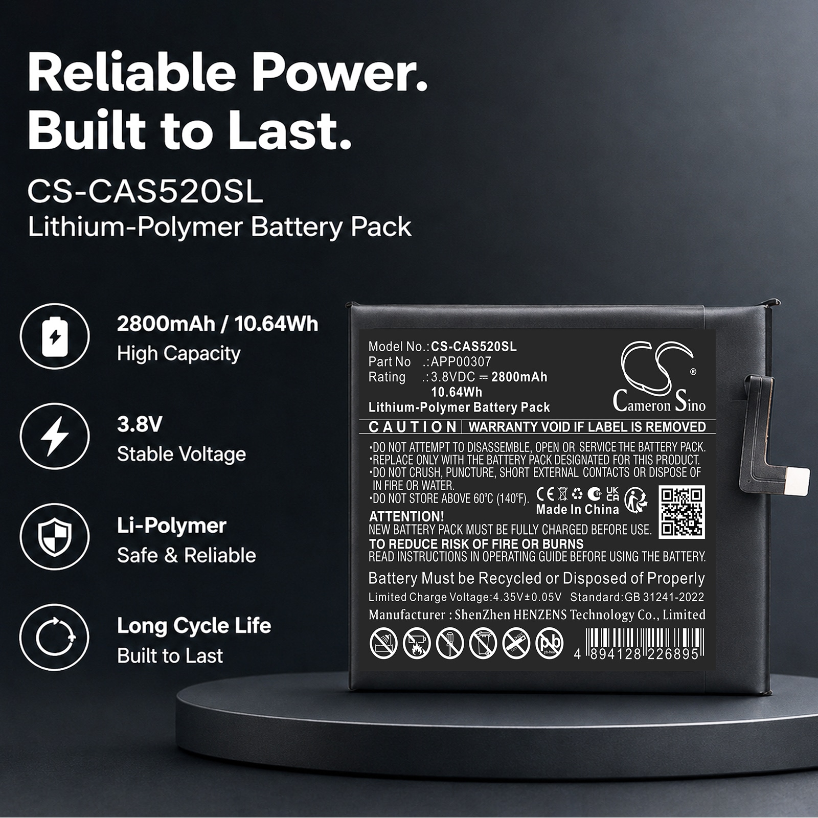 Batteri til mobiltelefon, smarttelefon for CAT S52