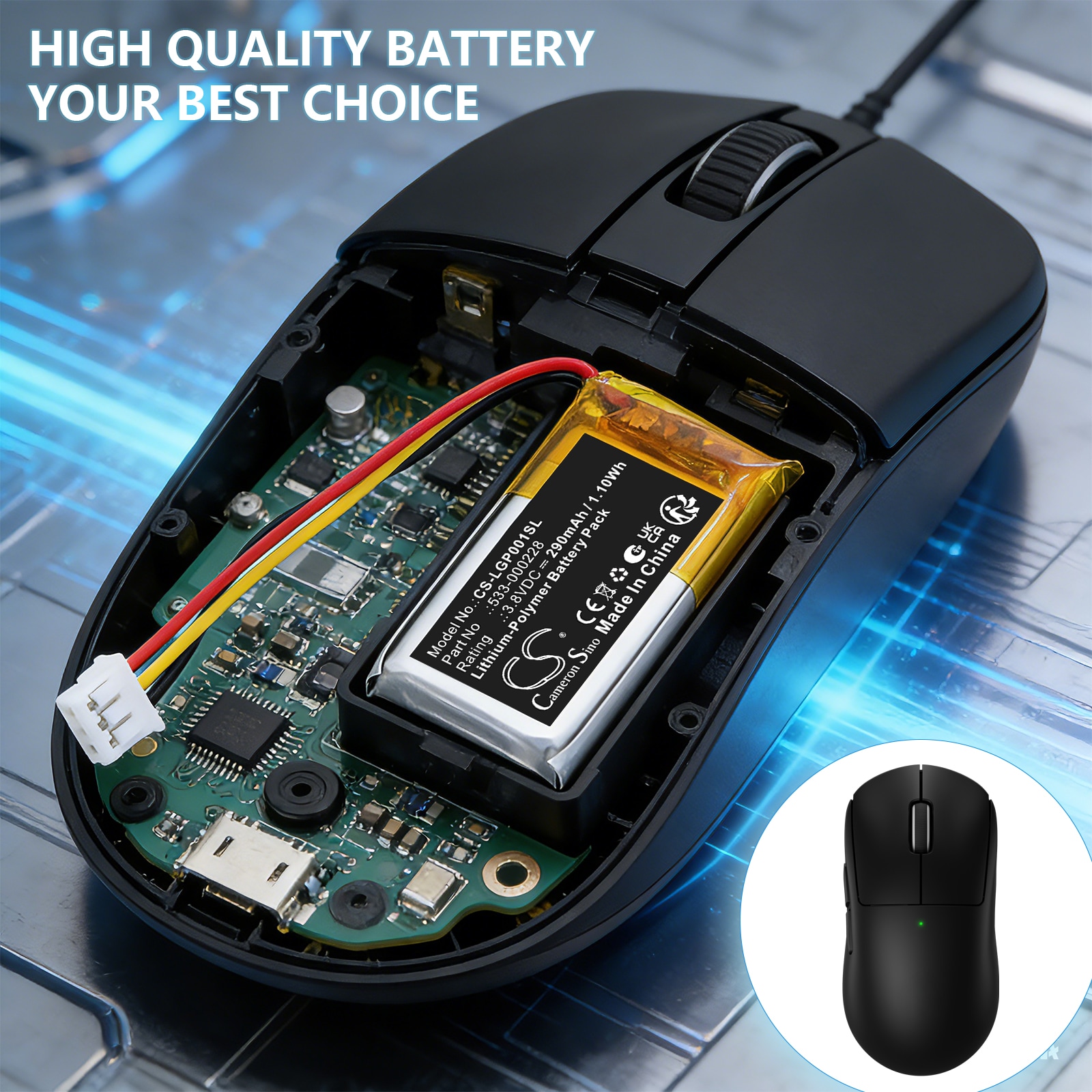 Batteri til tastatur og mus for Logitech G Pro X Superlight 2 Gaming Mouse