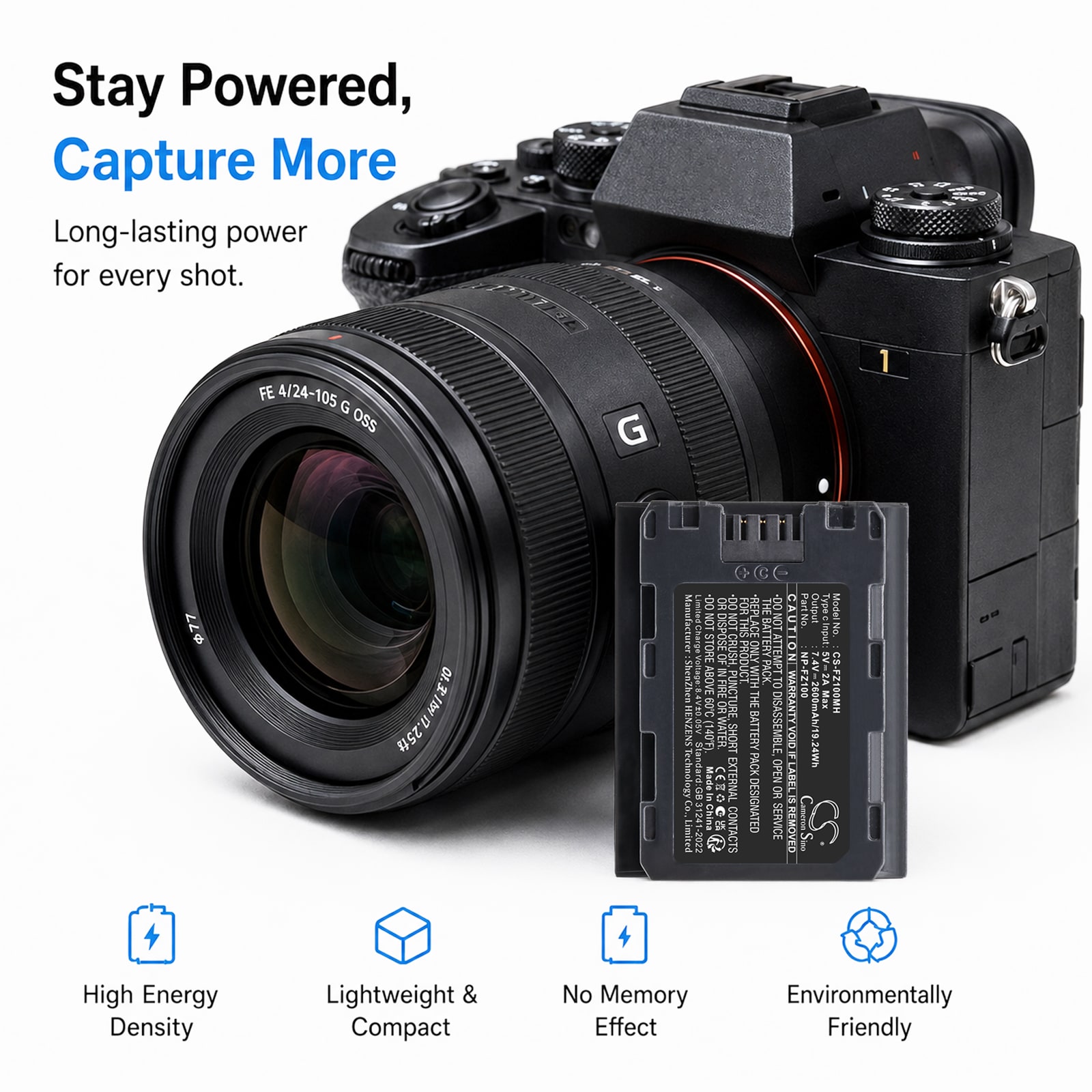 Batteri til kamera for Sony A7 Mark 3, A7R Mark 3, Alpha 1 m.fl.