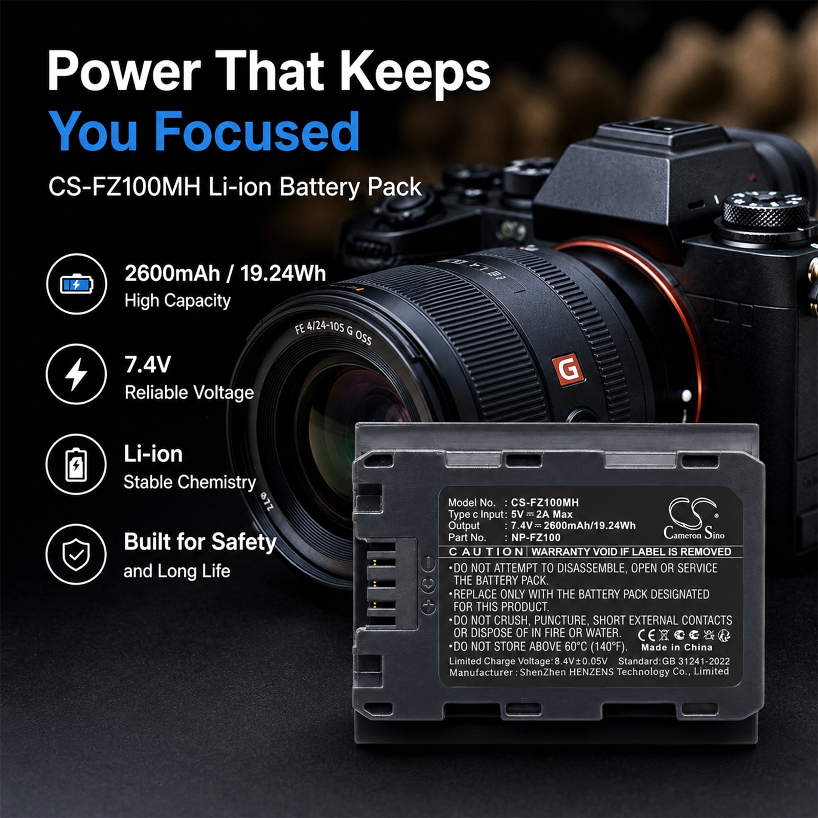 Batteri til kamera for Sony A7 Mark 3, A7R Mark 3, Alpha 1 m.fl.