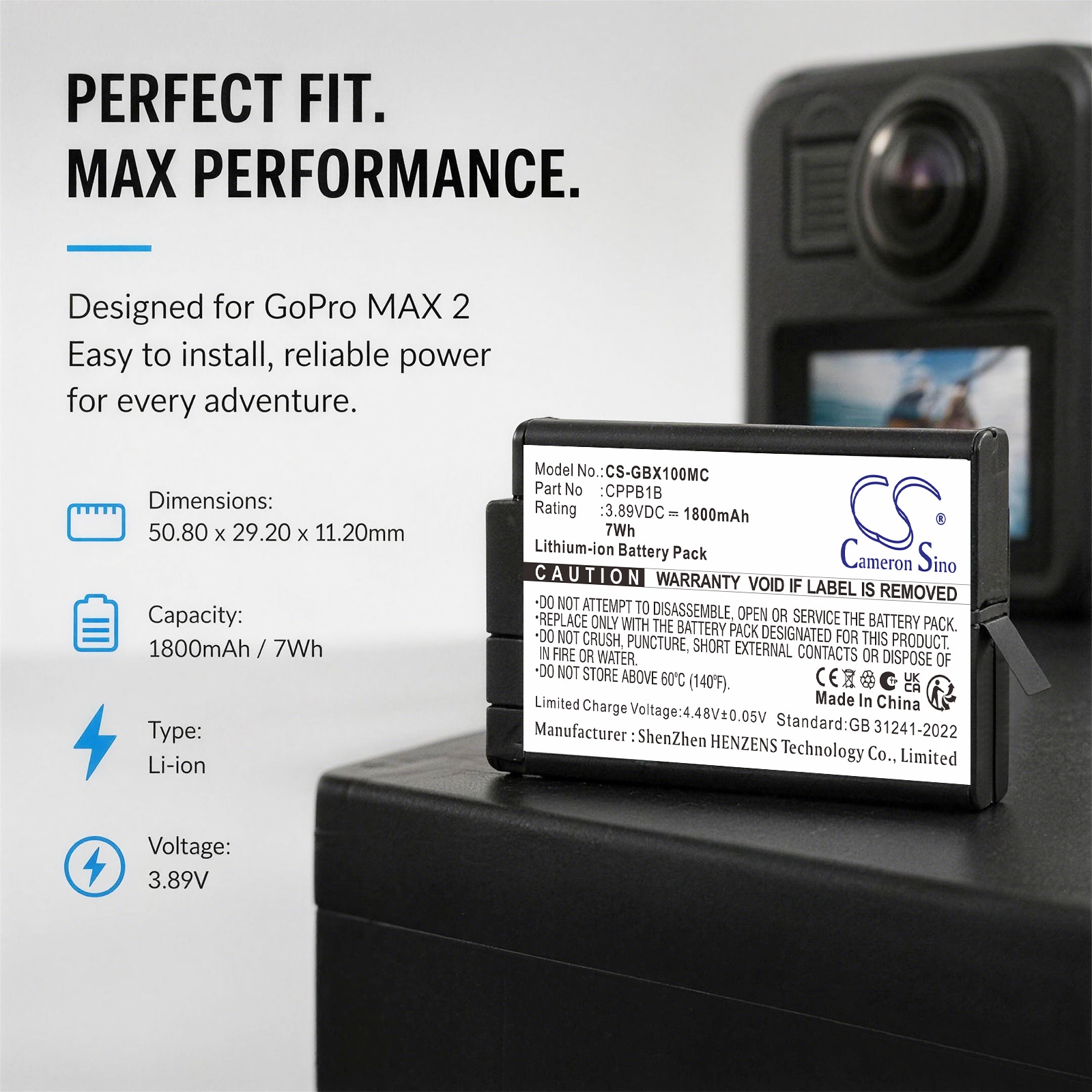 Batteri til GoPro Max 2-kamera, MAX2