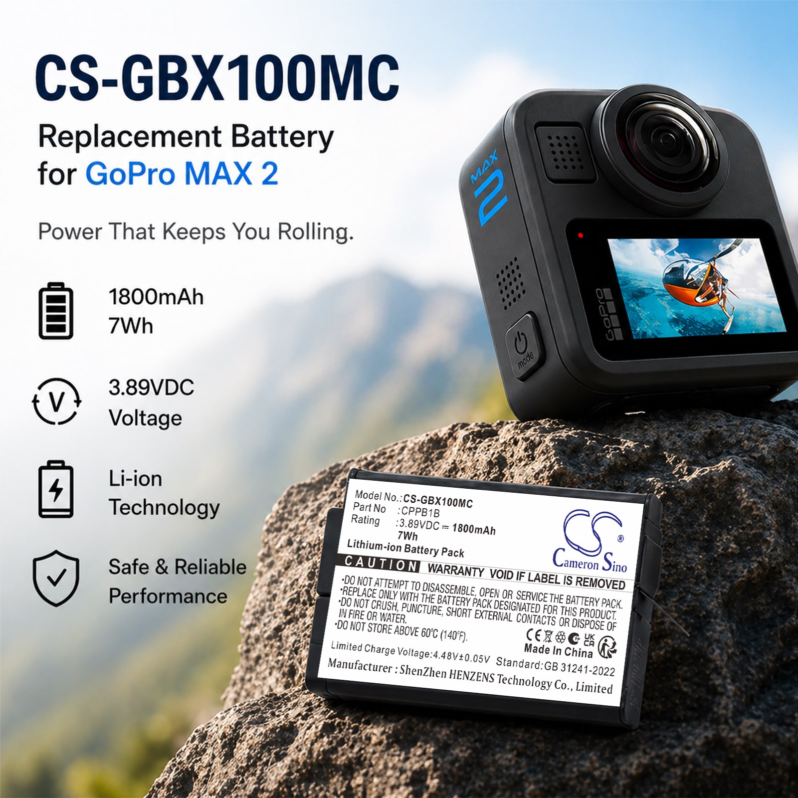Batteri til GoPro Max 2-kamera, MAX2