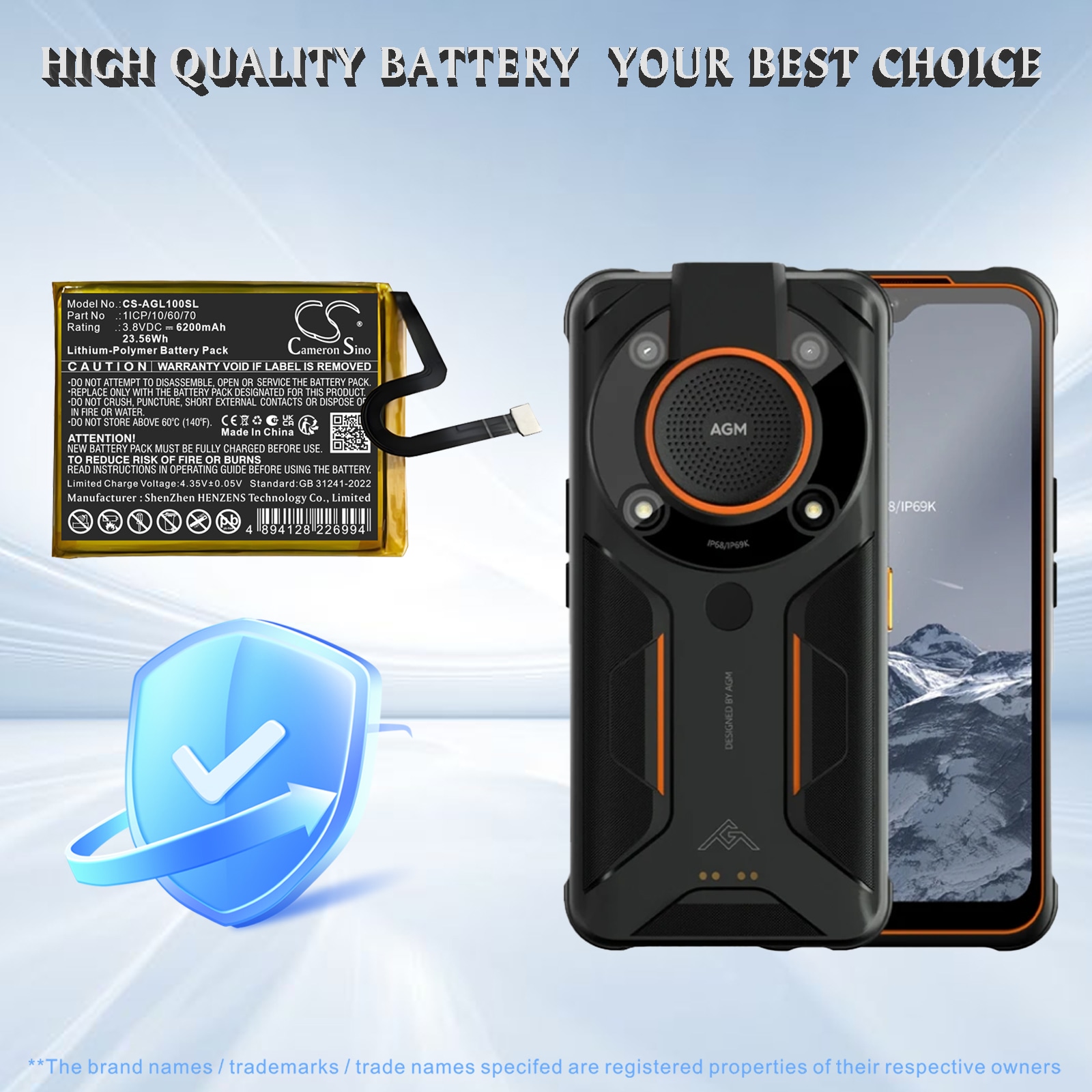 Batteri til mobiltelefon, smarttelefon for AGM Glory G1 SE, Glory Pro, Glory G1